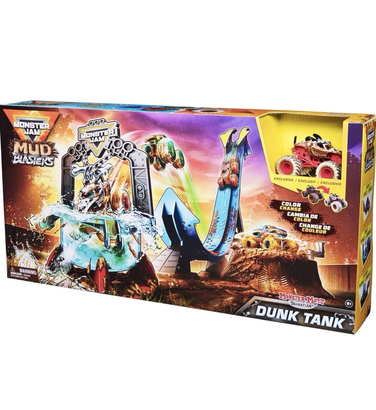 Monster Jam Mud Blasters DUNK TANK + EXCLUSIVE Monster Mutt Dalmatian NEW