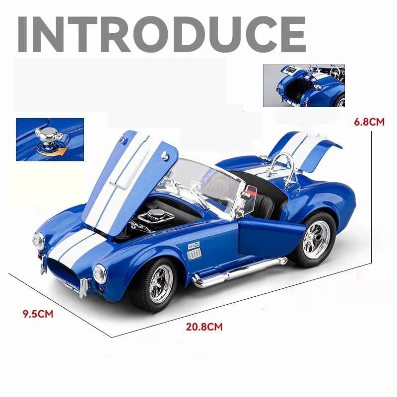 1:24 Ford Shelby Cobra 427 S/C Diecast-Light Sound Vintage Charm for Collectors