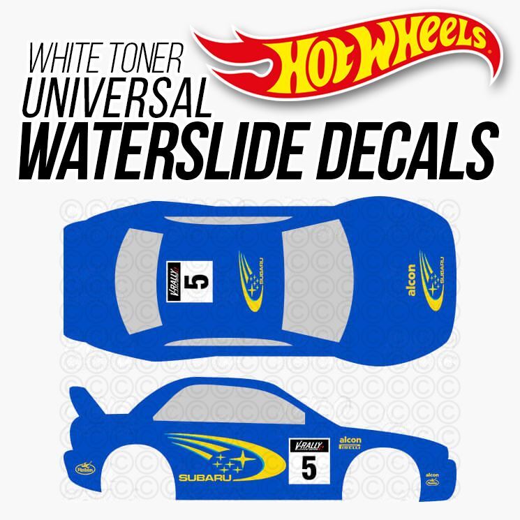 1/64 Scale SUBARU RALLY Custom White Toner Universal WaterSlide Decal Hot Wheelz