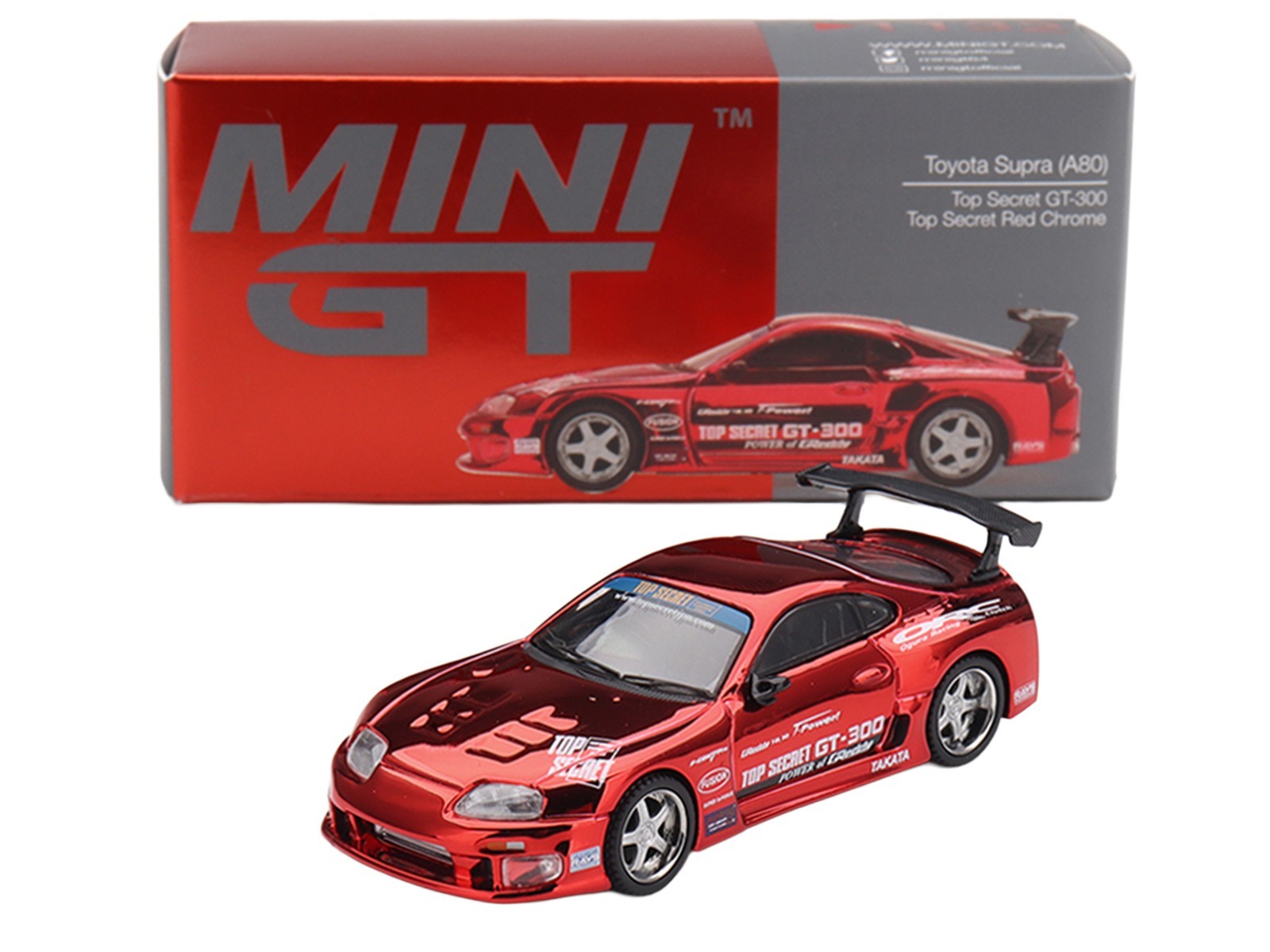 TOYOTA SUPRA (A80) TOP SECRET GT-300 RHD RED CHROME 1/64 BY MINI GT MGT01132