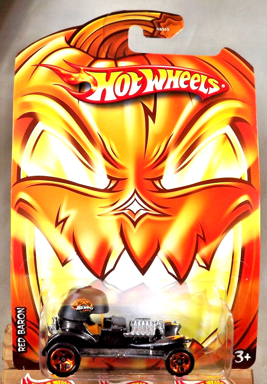2010 Hot Wheels Halloween Fright Cars RED BARON Black w/Copper 5 Spoke Wheels