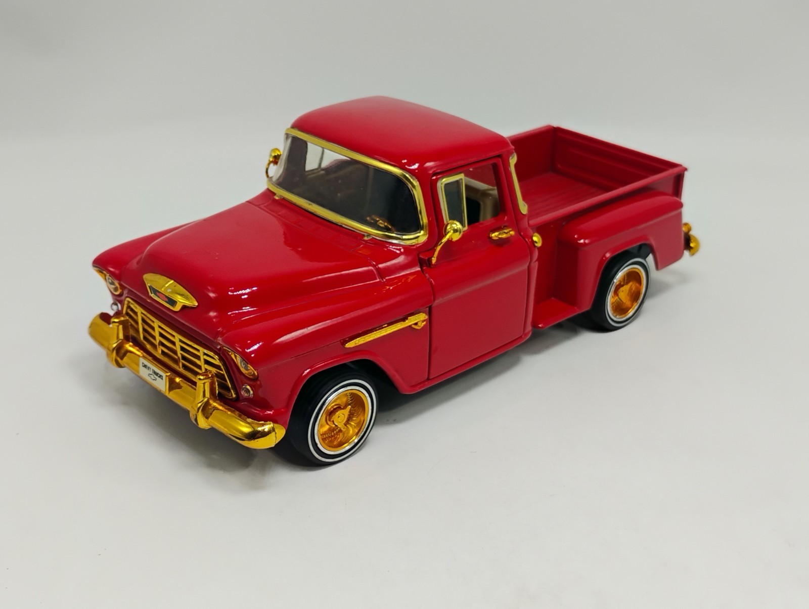RARE Sunnyside 1:24 Scale Red 1955 Chevy Pickup Lowrider w/ Gold Dayton’s & Trim
