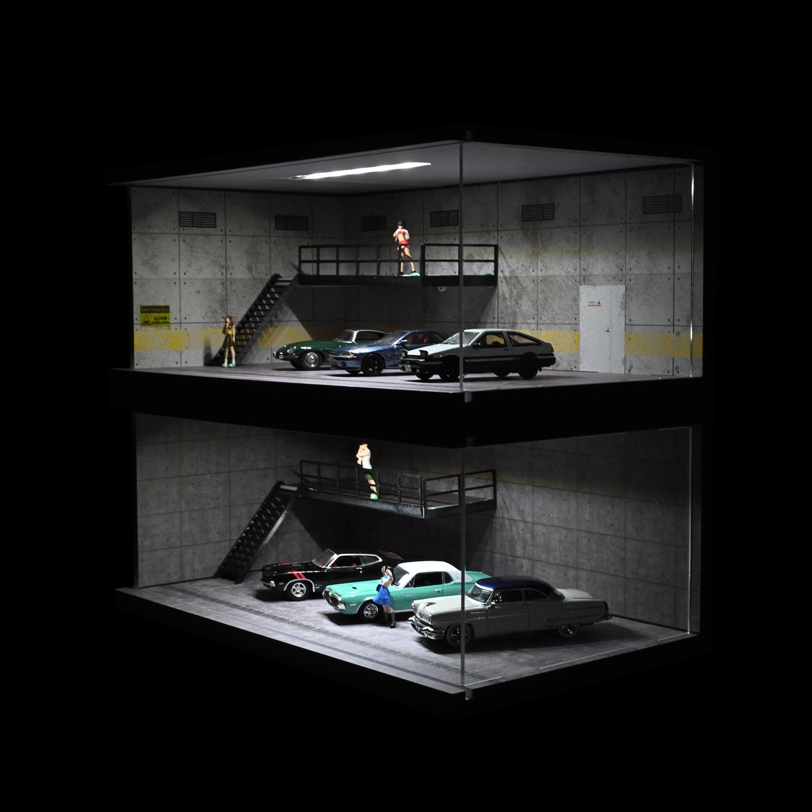 1/64 Diorama Diecast Garage Model Parking Lot Scene LED Lighting Display Case US