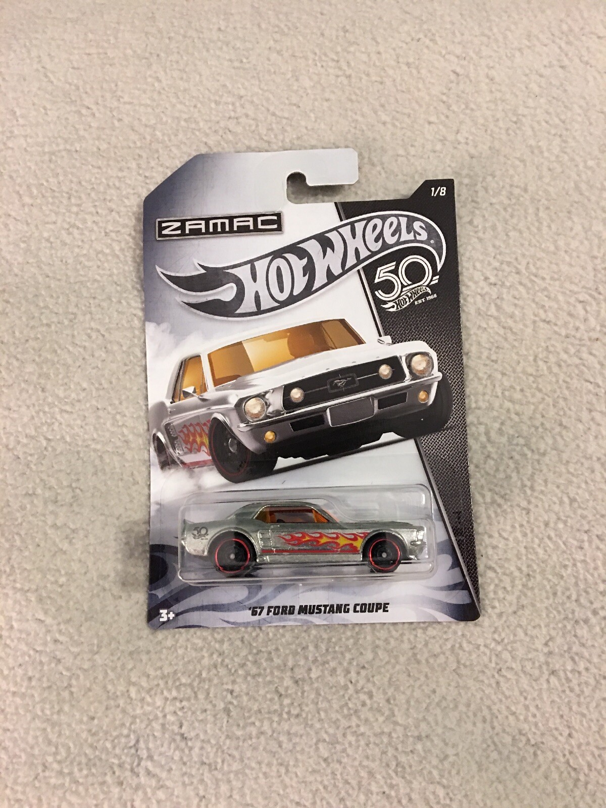 2018 Hot Wheels 50 Years ZAMAC Series ’67 Ford Mustang Coupe 1/8 new on card B3