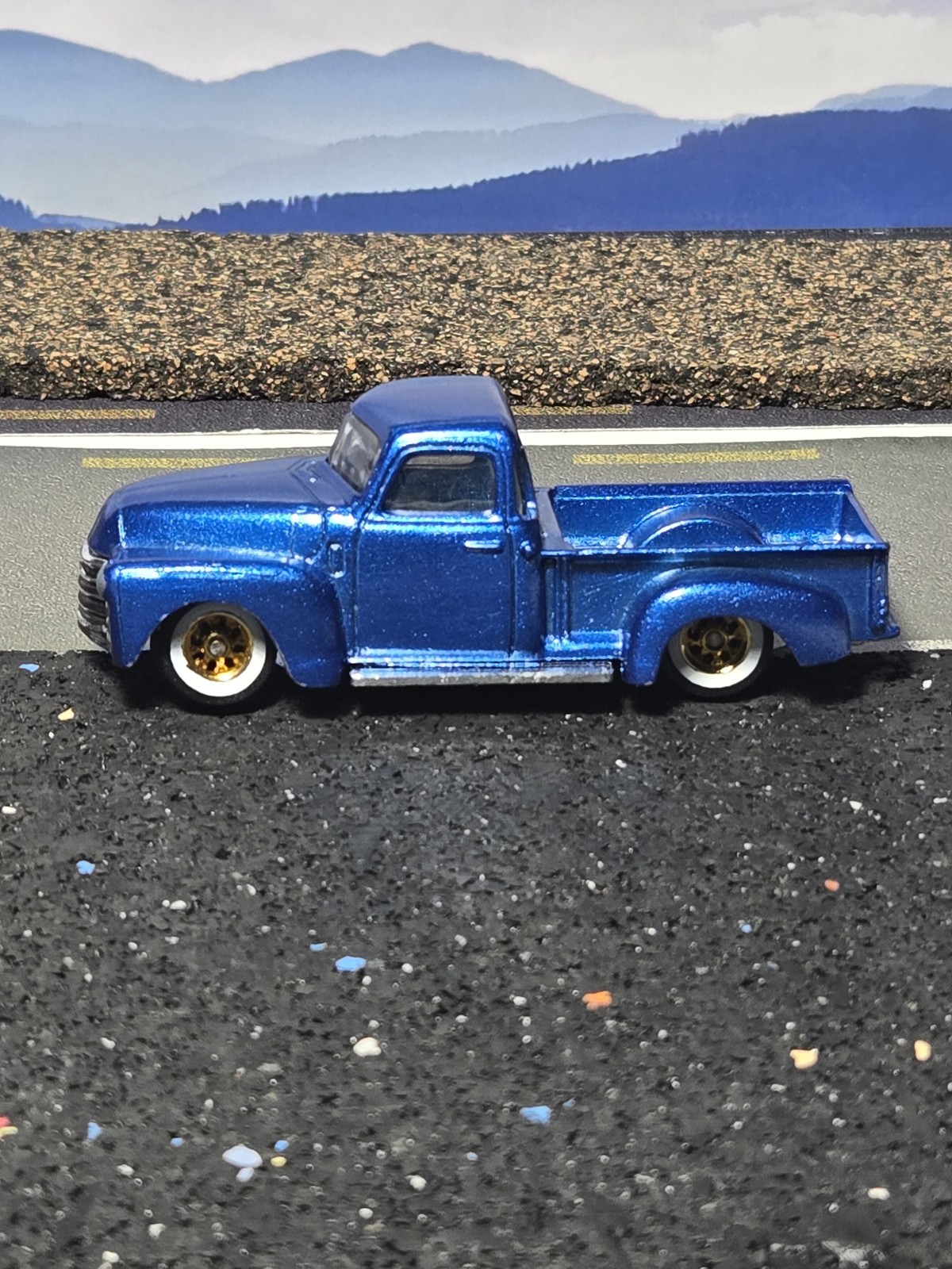 Hot Wheels 52 Chevy pickup, custom, drilled, painted, wheel swap, real riders