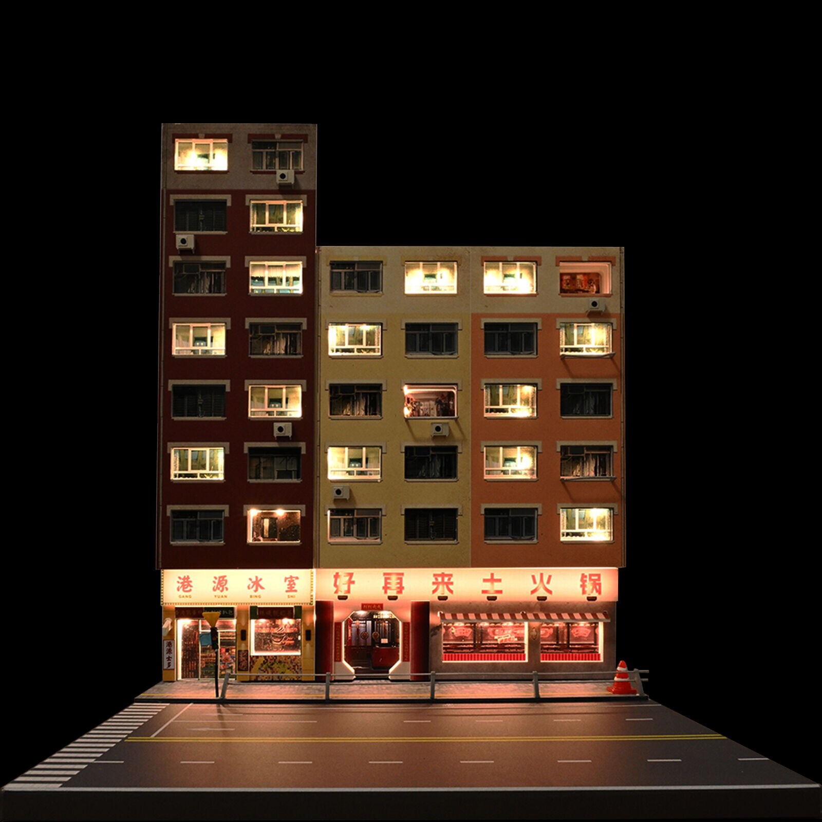 Diorama 1/64 Car Garage Model Lighting City Street Shop Parking Lot Scene Model