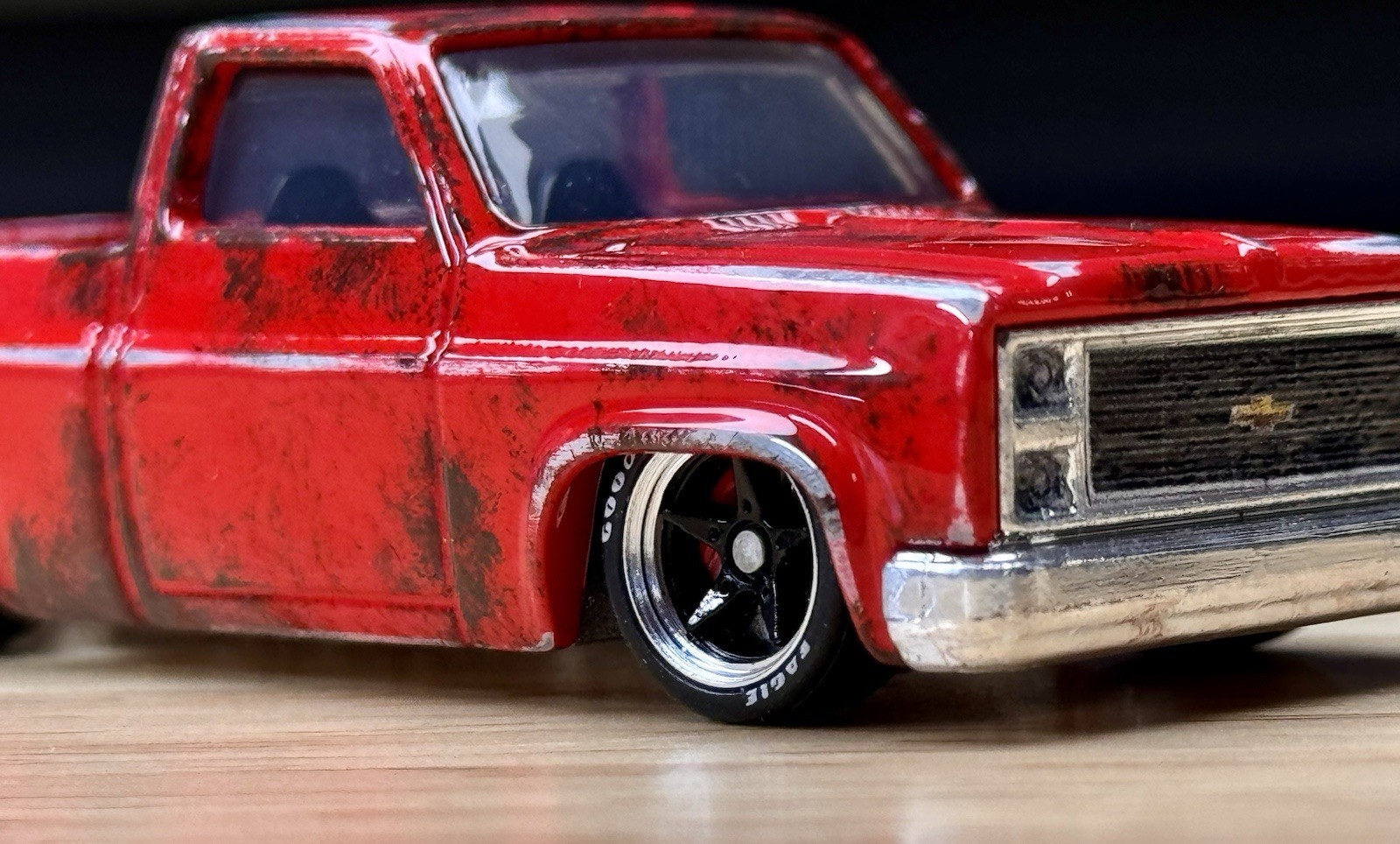 NEW 1/64 Scale Alloy Wheels Rubber Tires BLK N Chrome (1 Set) For 83 Silverado