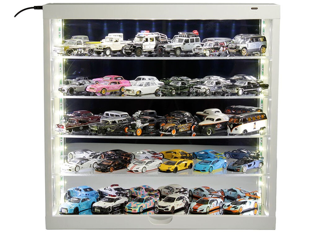 WALL MOUNT 5 TIER DISPLAY CASE WHITE W/MIRROR BACK FOR 1/64-1/43 SCALE MJ8850 MW