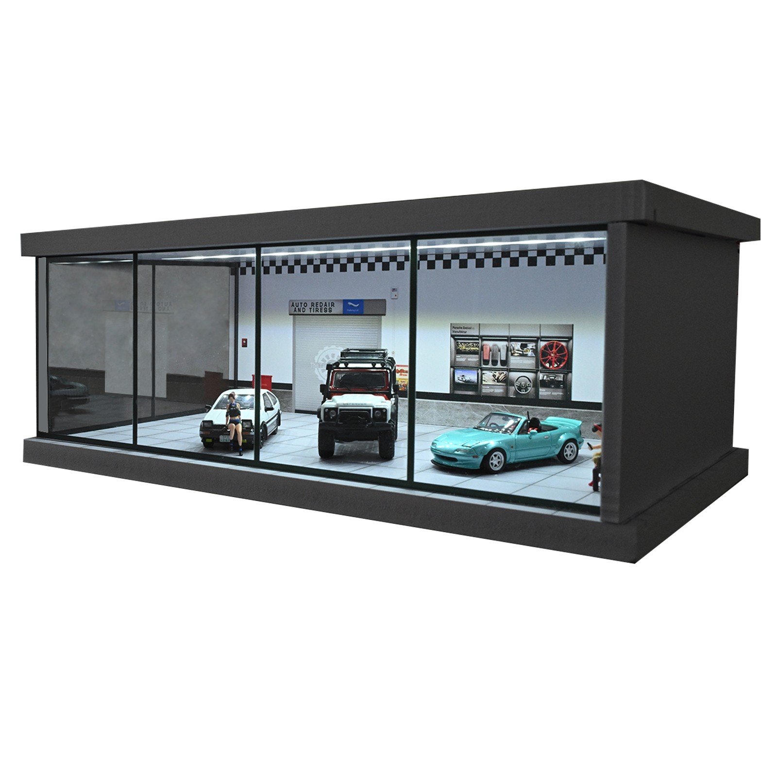 Diorama 1/64 Car Showroom Model LED Lighting Car Garage Backdrop Scene Model Toy