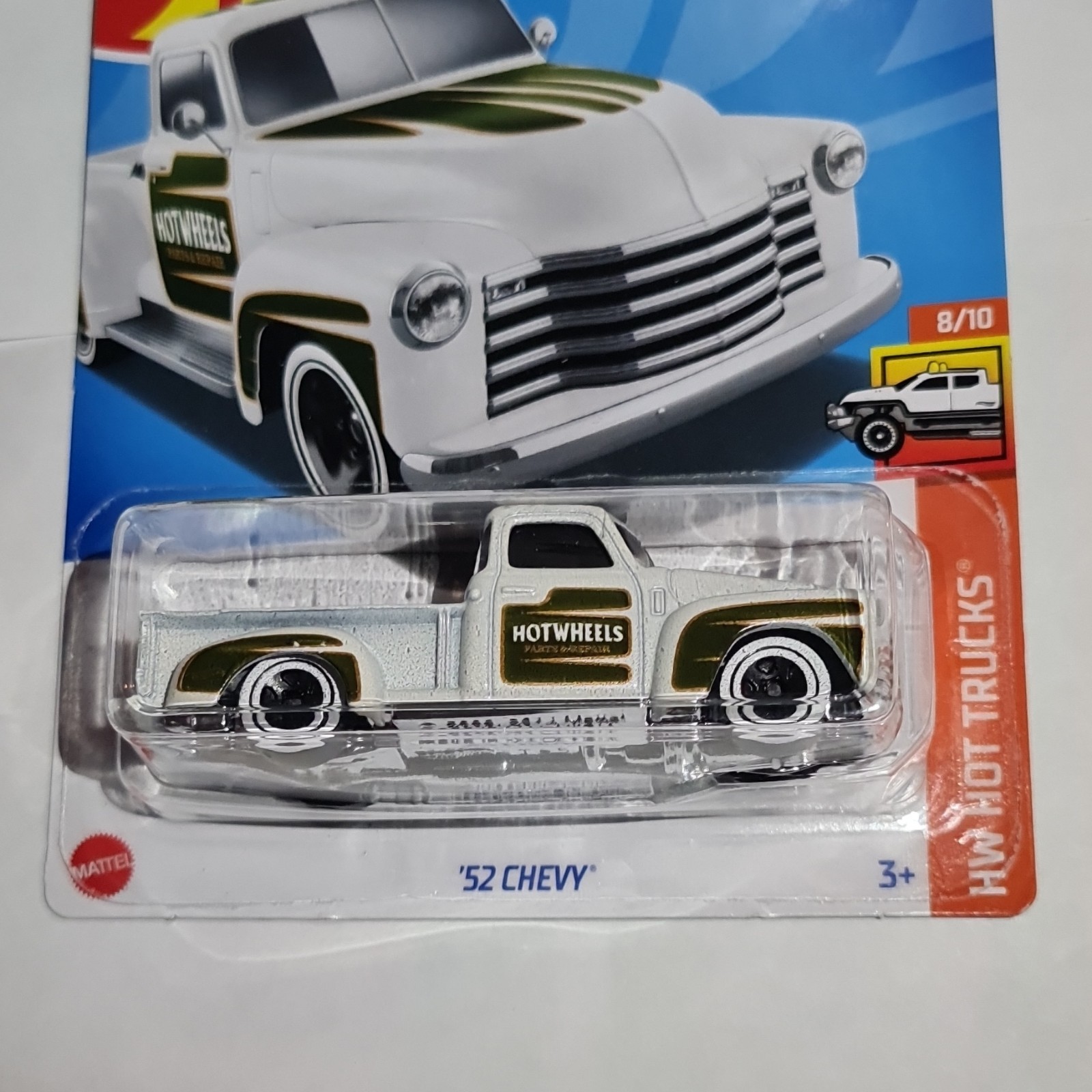 2024 Hot Wheels ’52 Chevy White HW Hot Trucks 8/10 Comes with a free stand