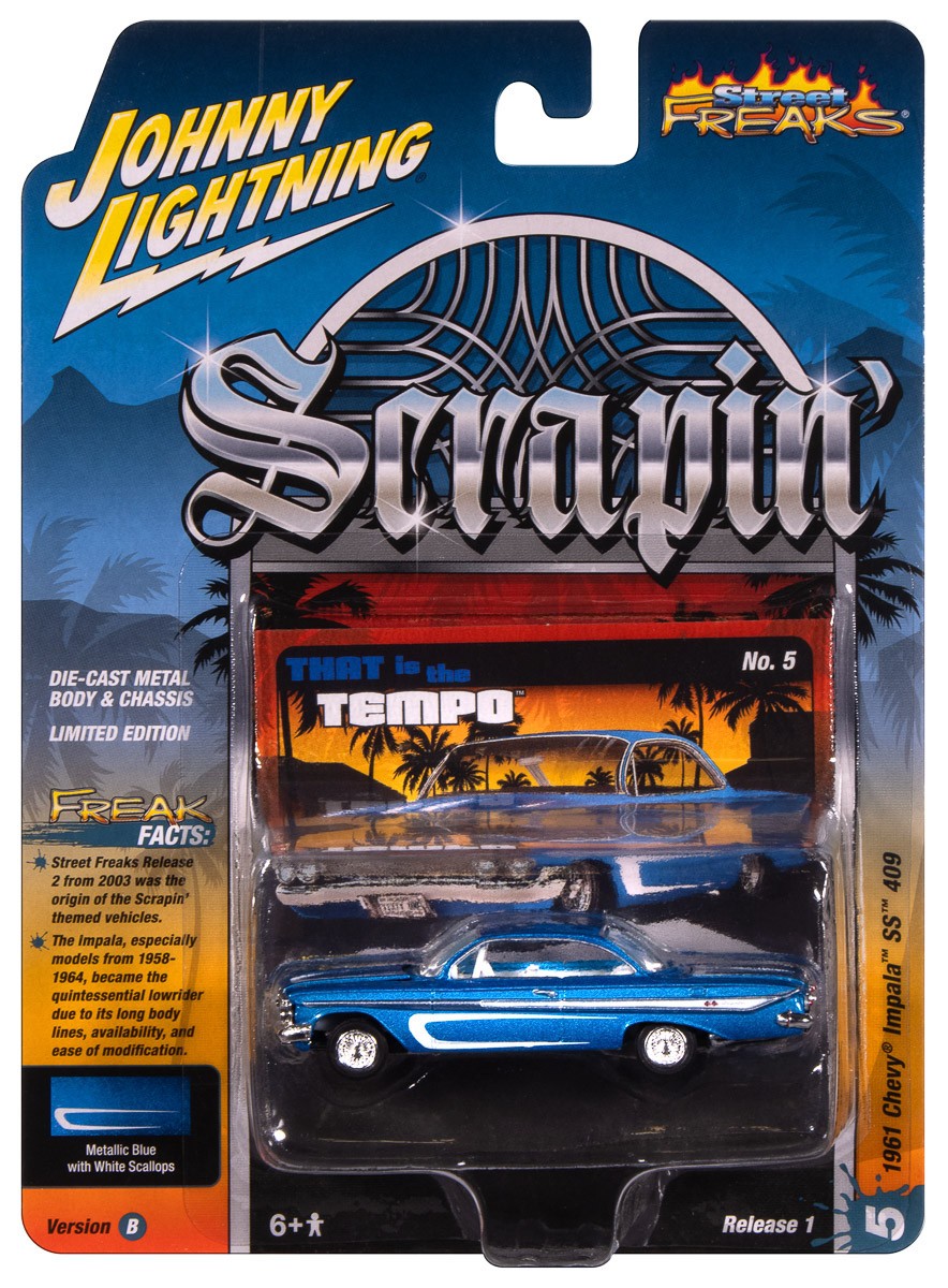 Johnny Lightning Street Freaks Scrapin’ 1961 Chevy Impala SS 409 2025 1:64 Car