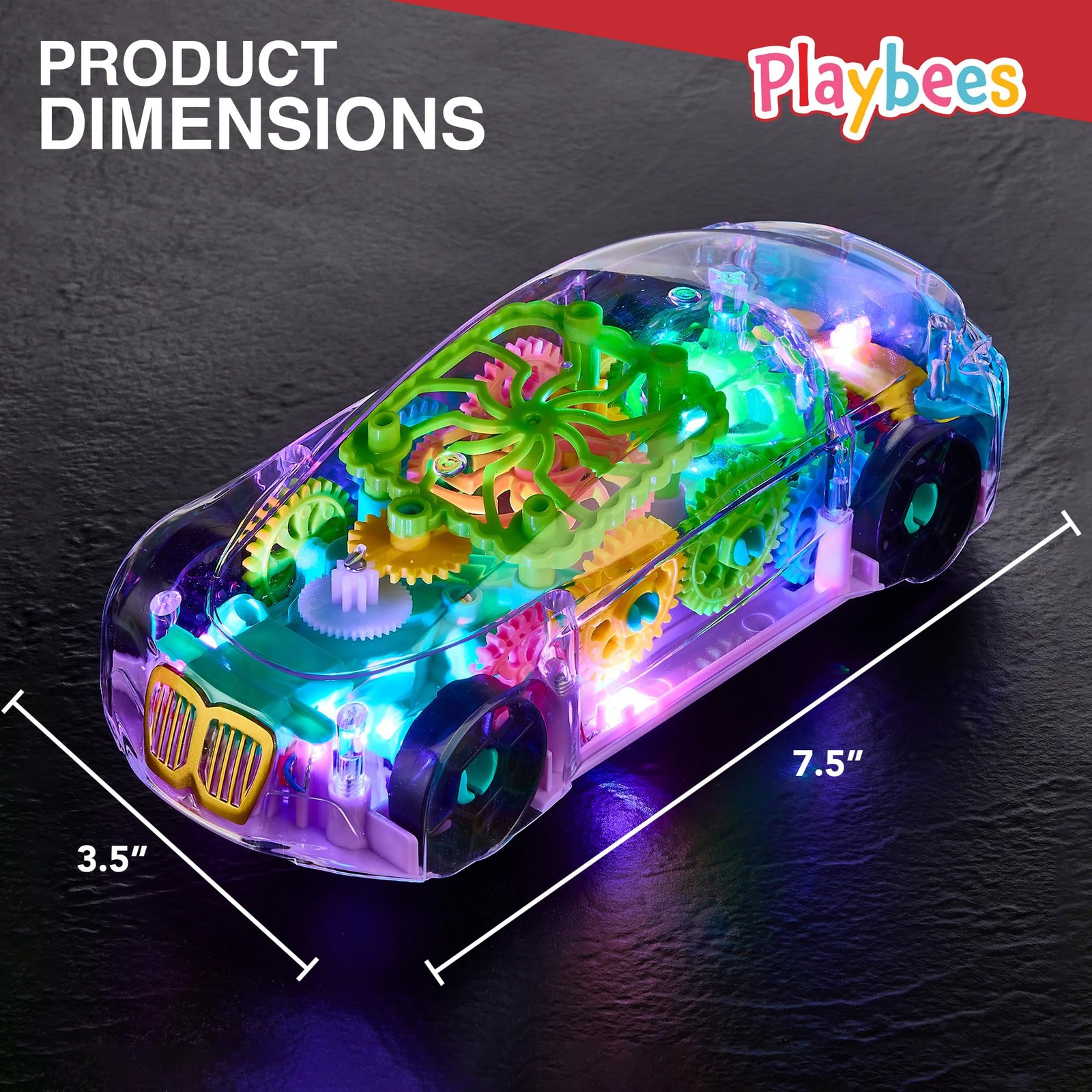 Playbees Light-Up Transparent Car Toy, Toys for Autistic Kids Ages 3-5 Sensor…