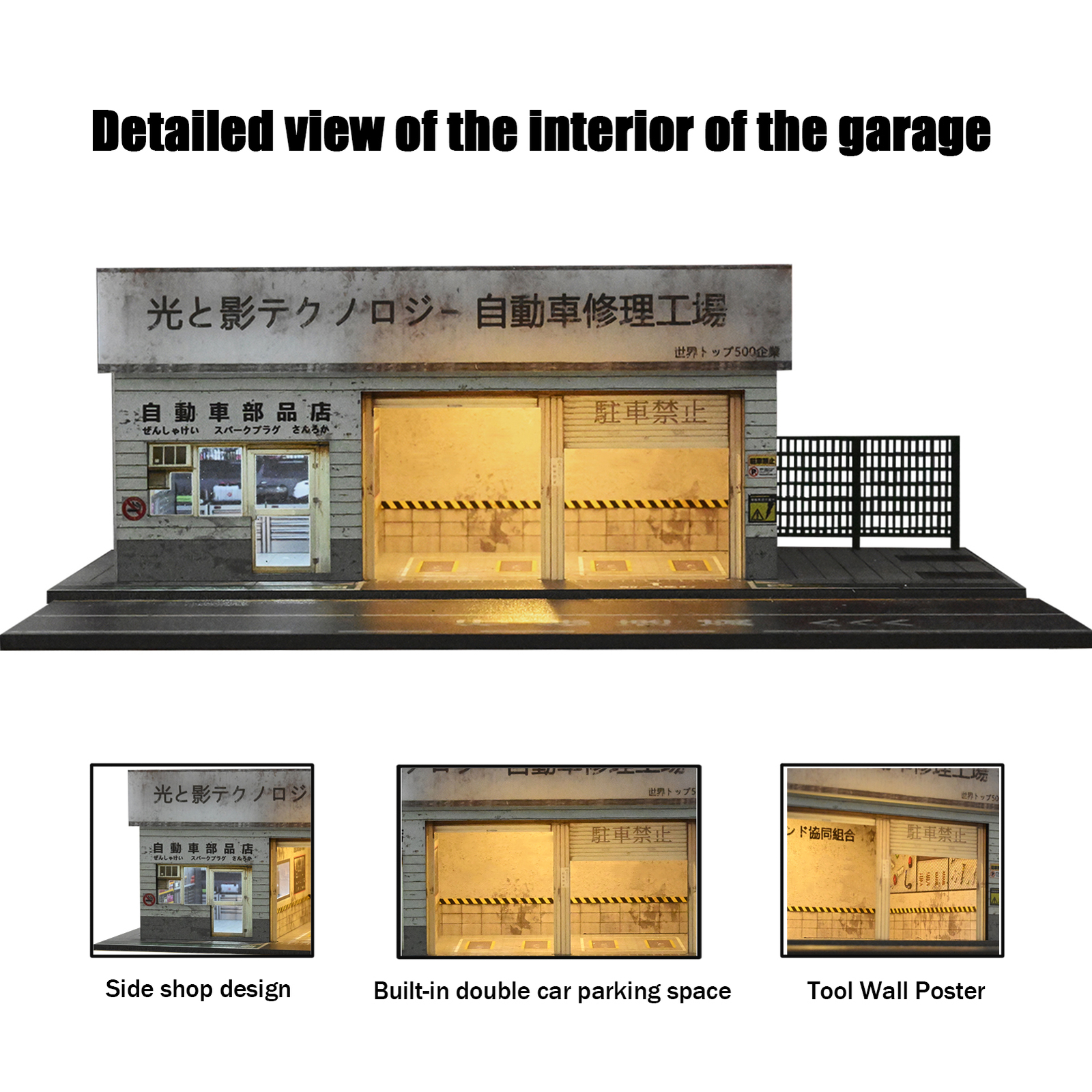 US Diorama 1/64 Diecast Garage Model LED Lighting Parking Lot Scene Display Case