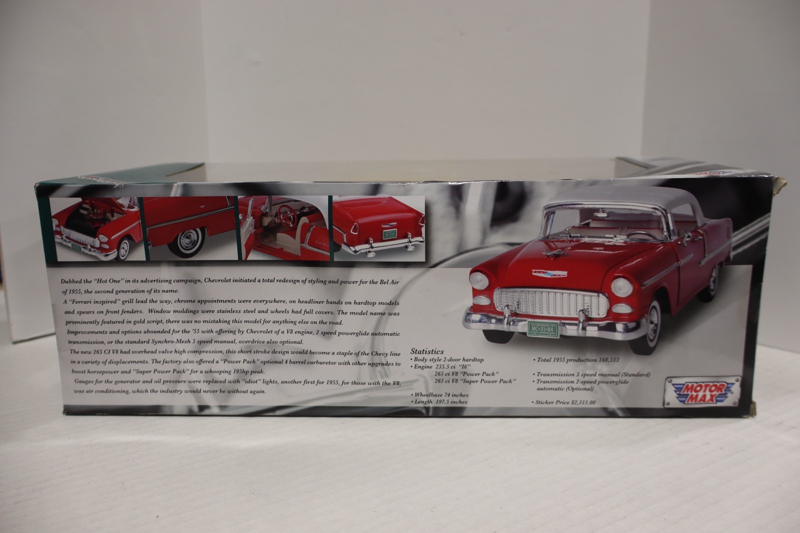 1955 Chevy Bel Air 1:18 Scale Yellow Motor Max Timeless Classics Diecast BOX DMG
