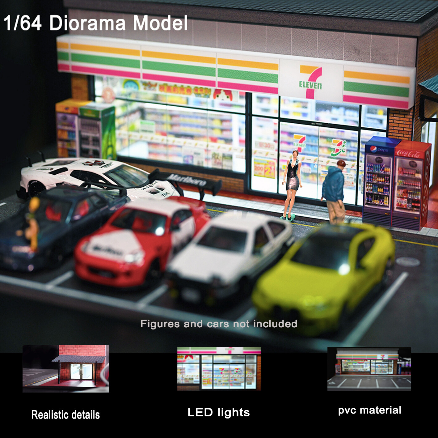 1:64 Diorama Diecast Garage Model LED Lighting Convenience Store Display Case US