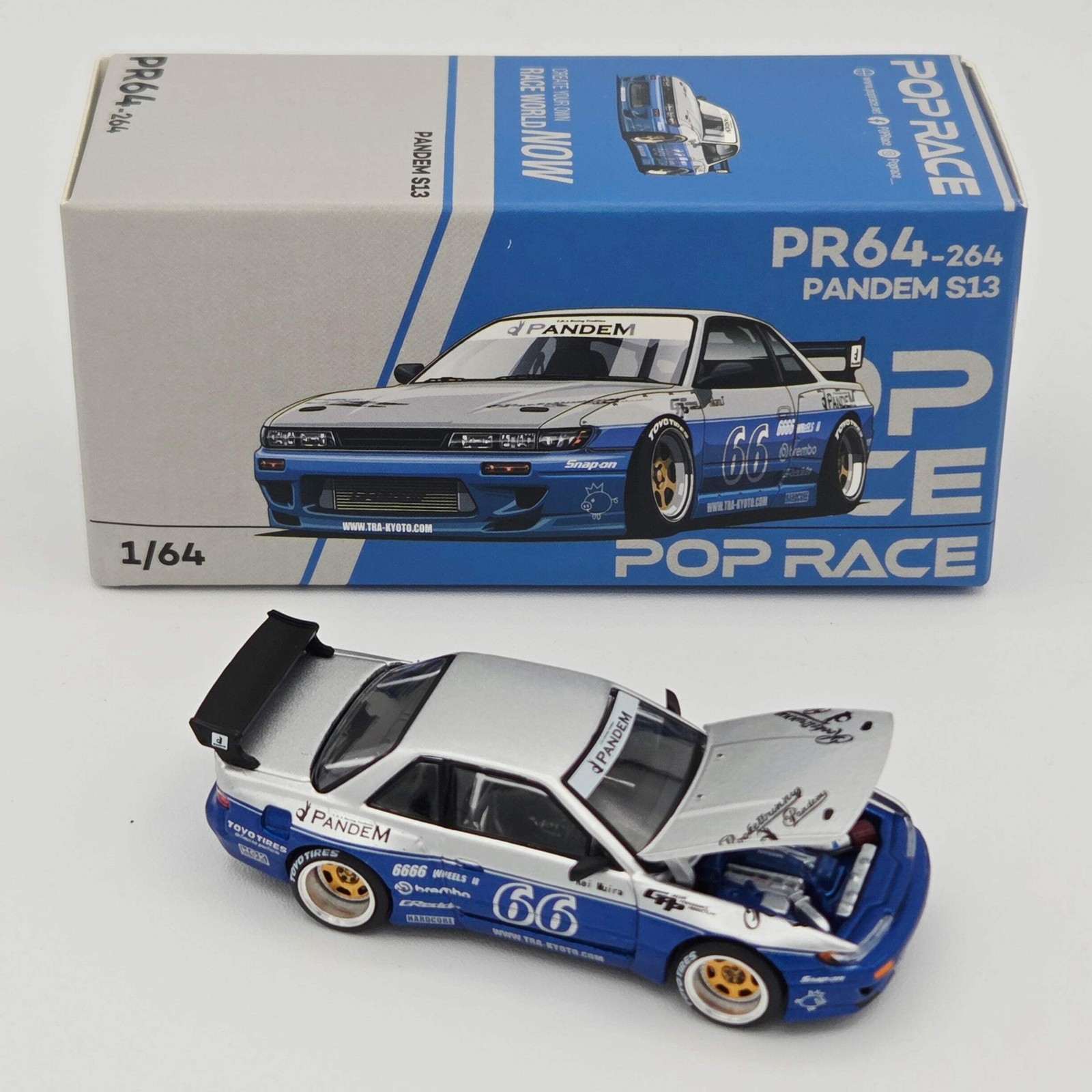 Pop Race Pandem Nissan Silvia S13 – 1:64, Moontech Blue (2026)