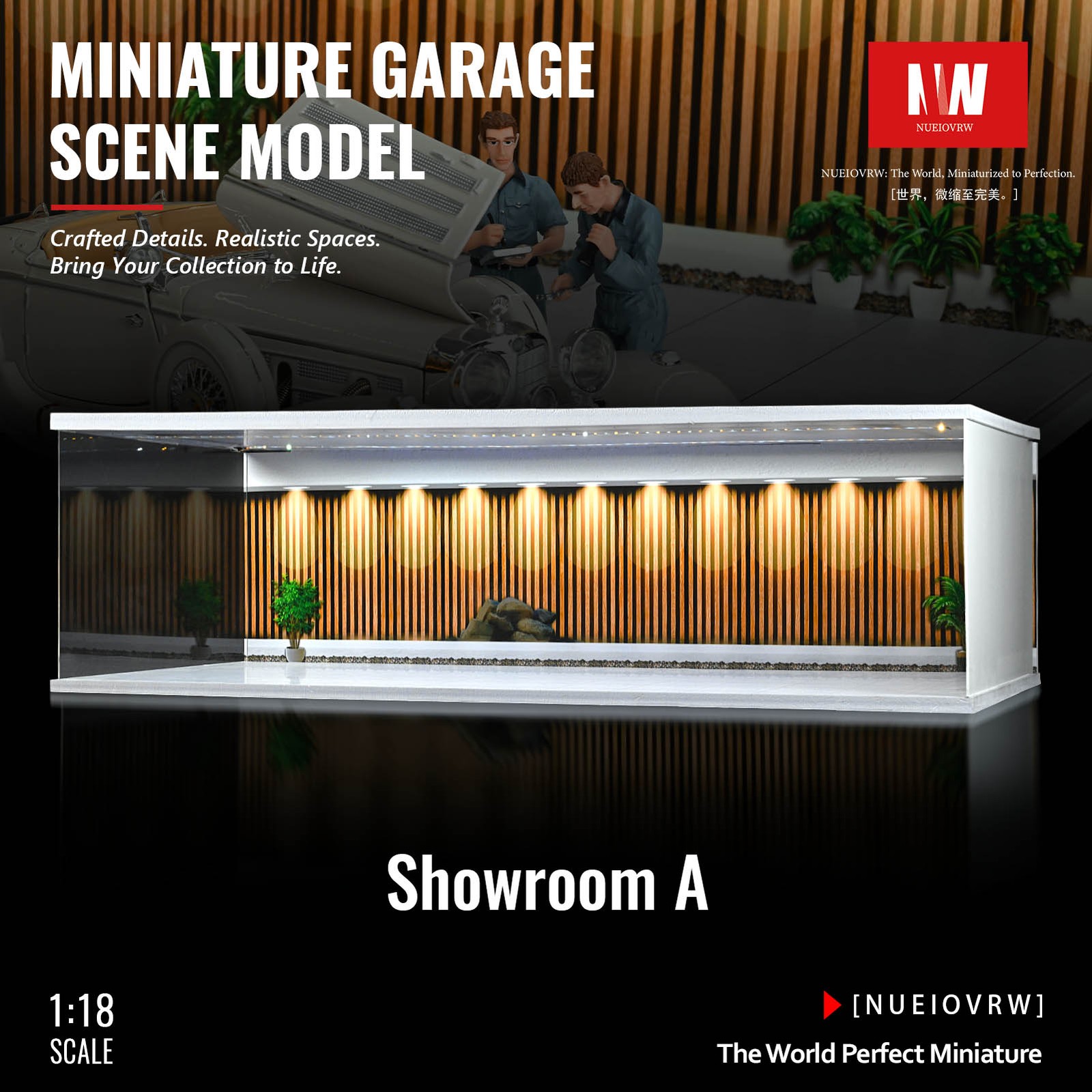 Diorama 1/18 Car Garage Model LED Light Street Building Showroom Display Gift US