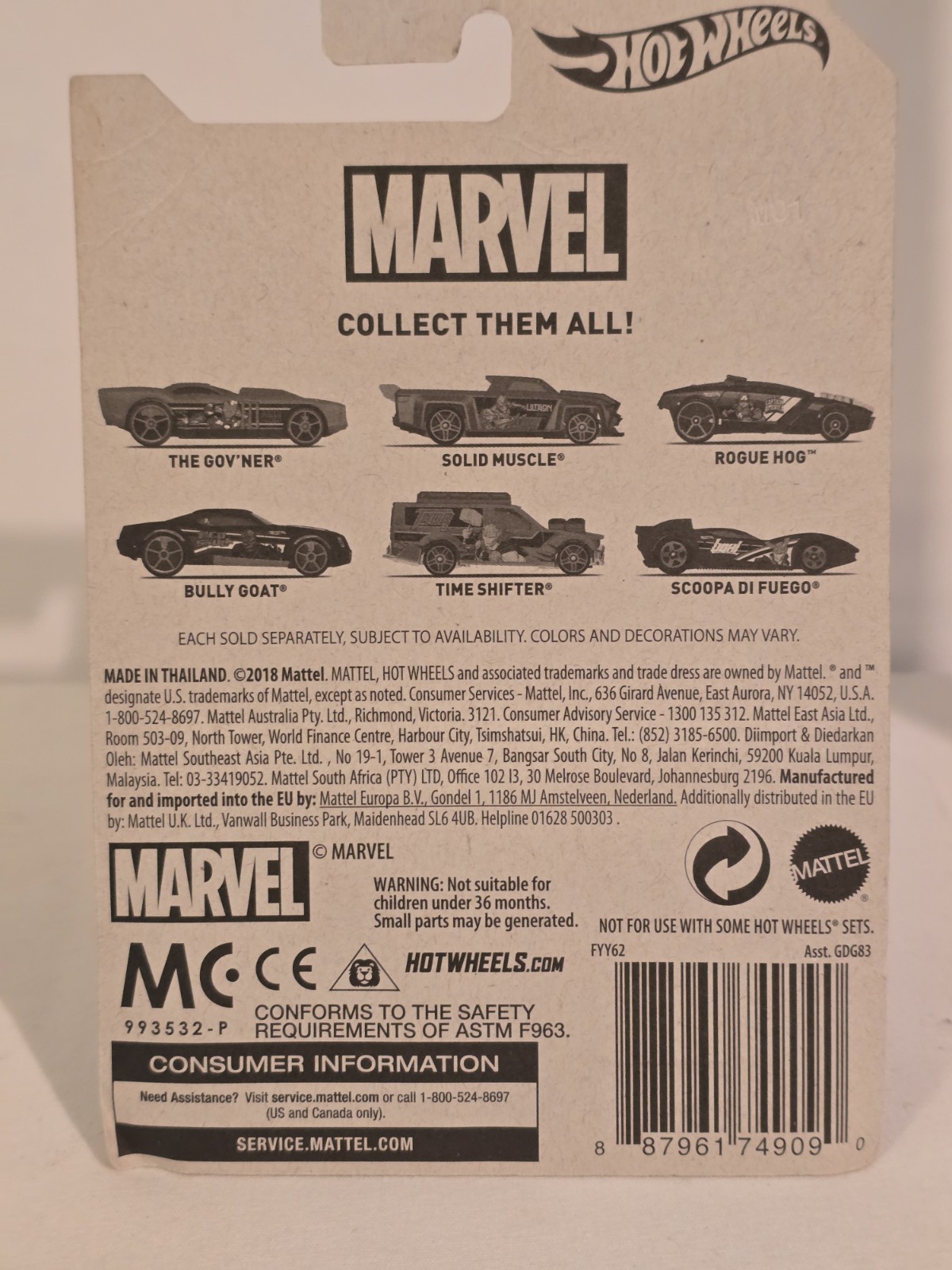 2019 Hot Wheels Marvel Series Avengers Full Set of 6 Cars Thor Loki Iron Man