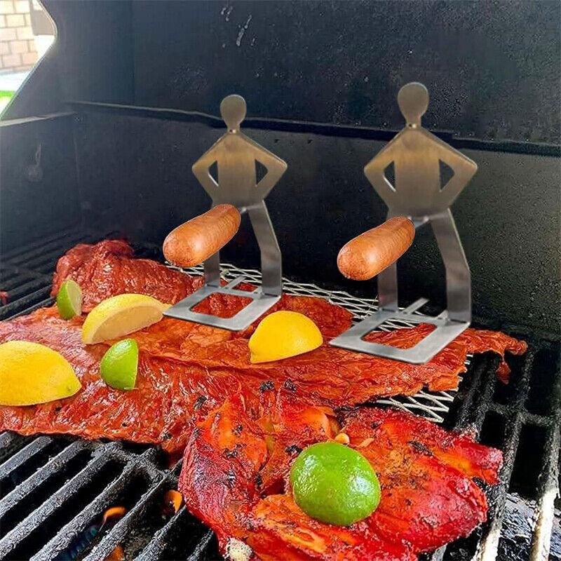 2-4Pcs Foldable BBQ Grill Rack Standing Man Shape Funny Hot Dog Roaster Holder