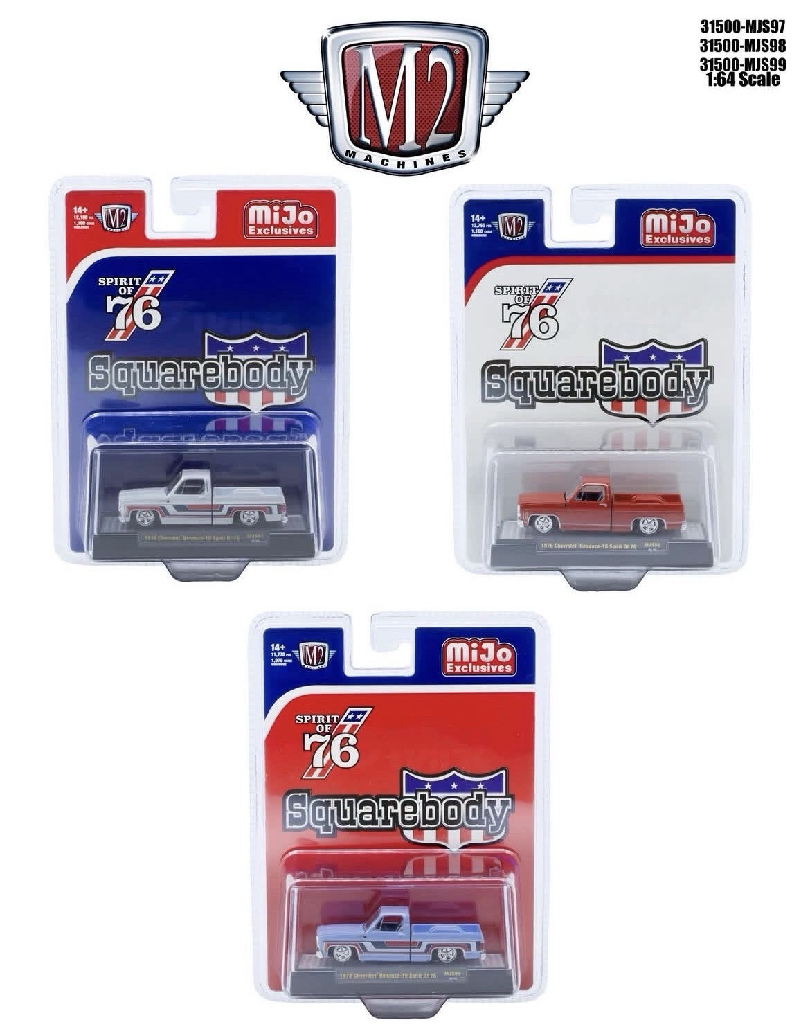 M2 MACHINES Lot 3 trucks 1976 CHEVY SILVERADO BONANZA-10 SQUAREBODY USA 1/64