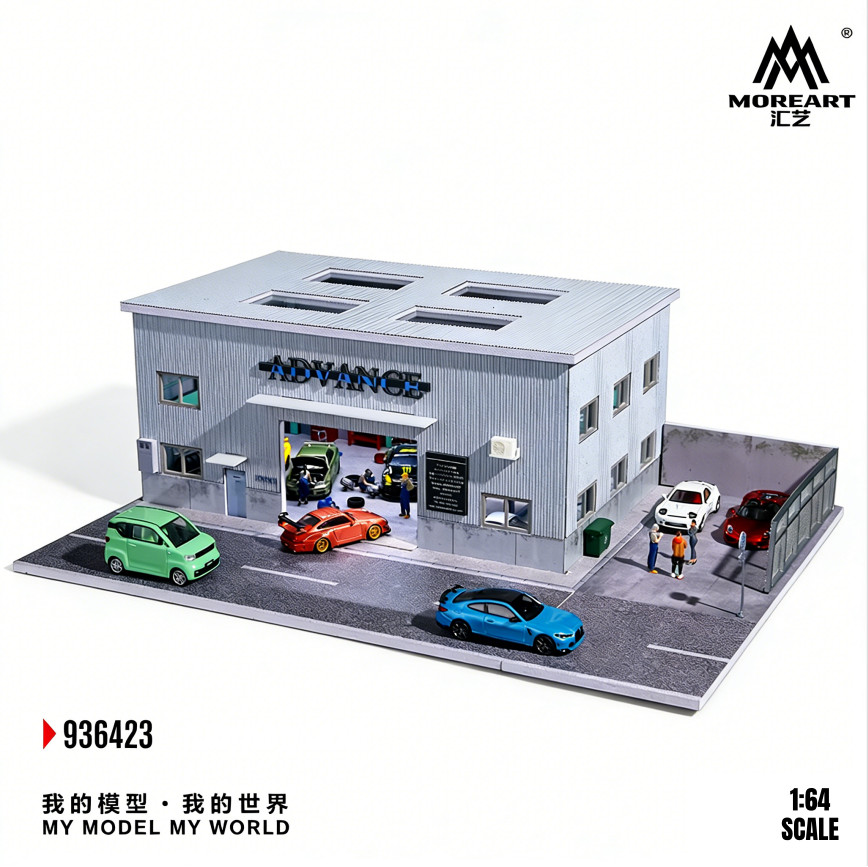 1 /64 Diorama Diecast Garage Model LED Lighting Model Car Display Case Building