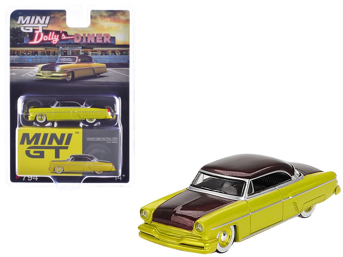 1954 LINCOLN CAPRI HOT ROD LIME YELLOW 1/64 DIECAST MODEL BY MINI GT MGT00794