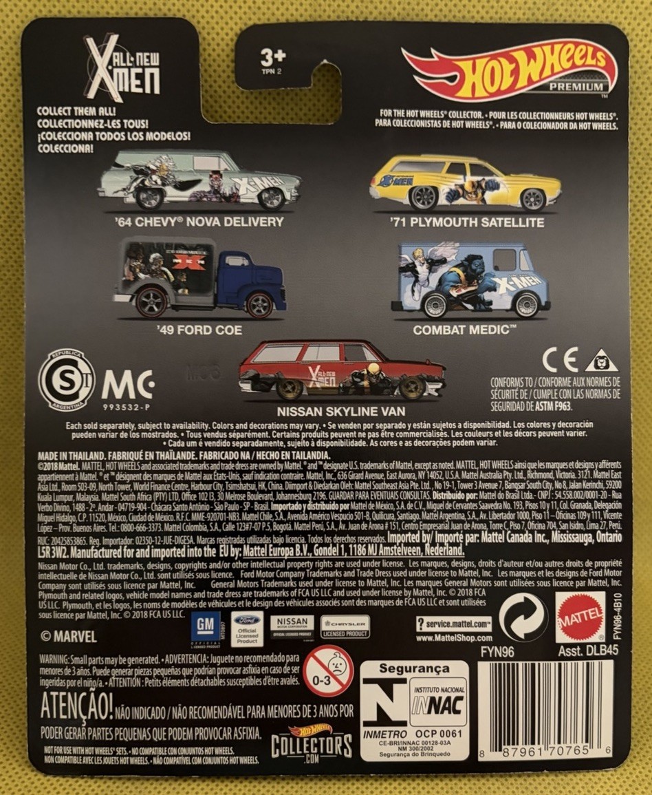 Hot Wheels Marvel X-Men Premium Pop Culture Character Cars Complete Set of 5