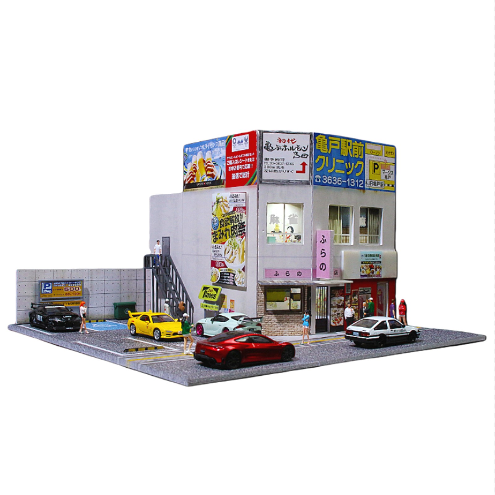 Diorama 1/64 Die-Cast Car Garage Model LED Japanese Street Building Display Toys