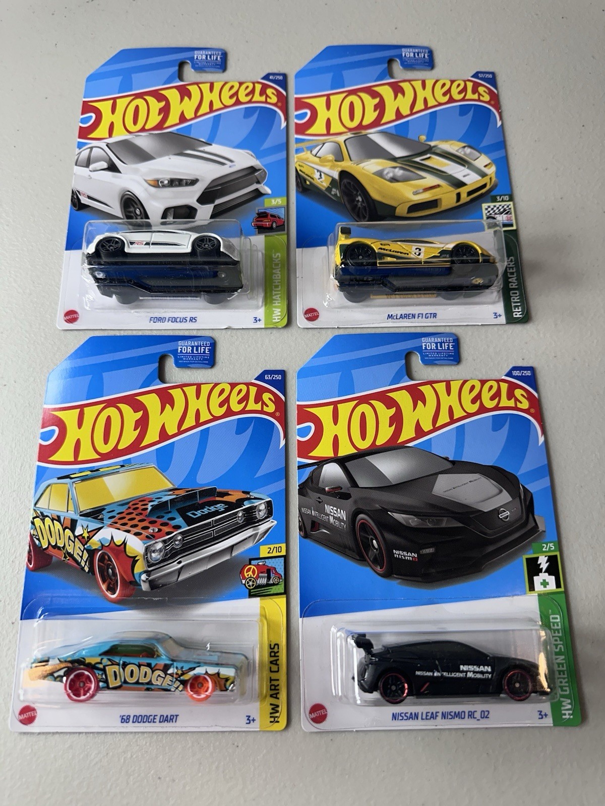 Kroger Exclusive Repaint Lot of 4 Hot Wheels Ford RS McLaren F1 GTR Nissan Dart