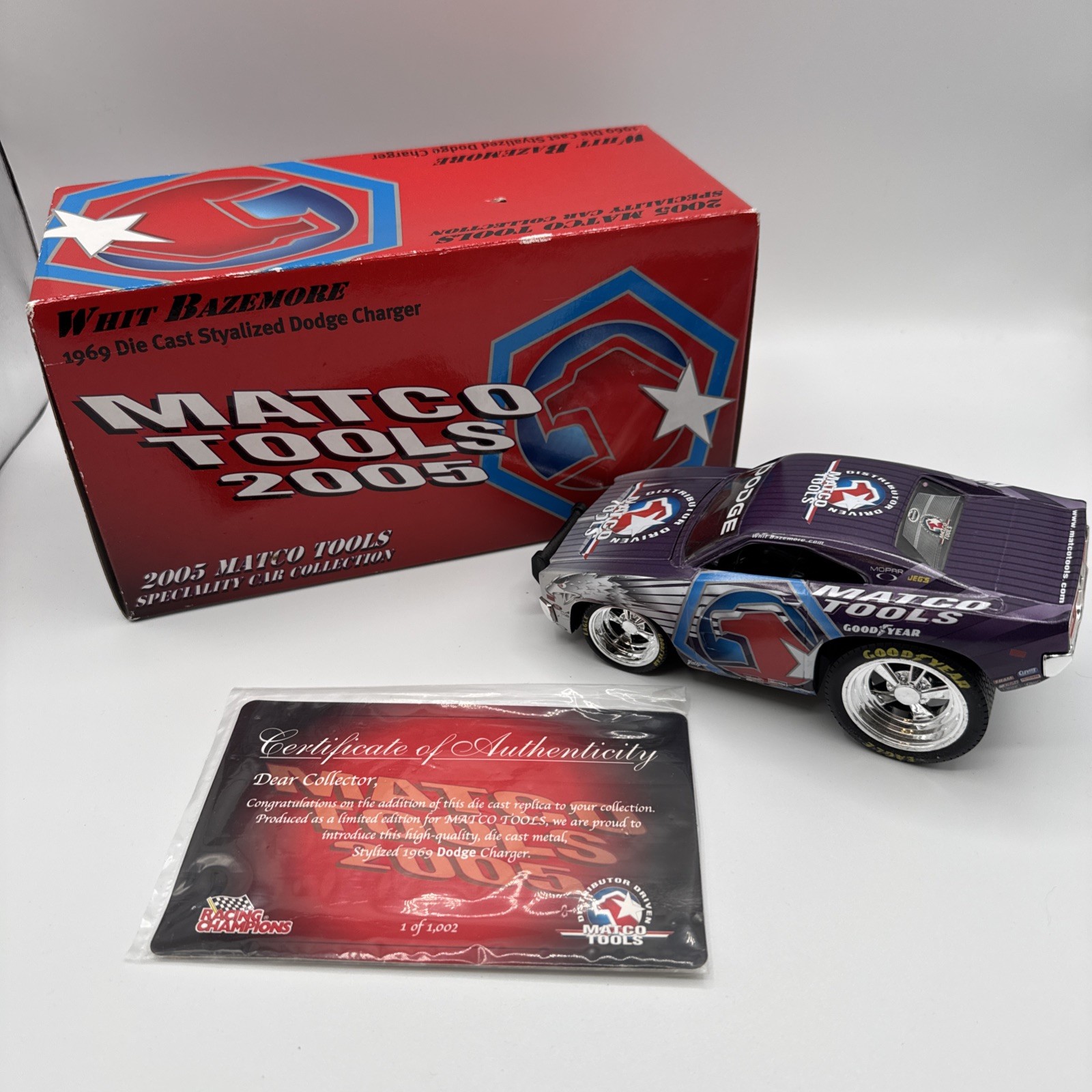 2005 Matco Tools Whit Bazemore 1969 Die Cast Styalized Dodge Charger w / COA