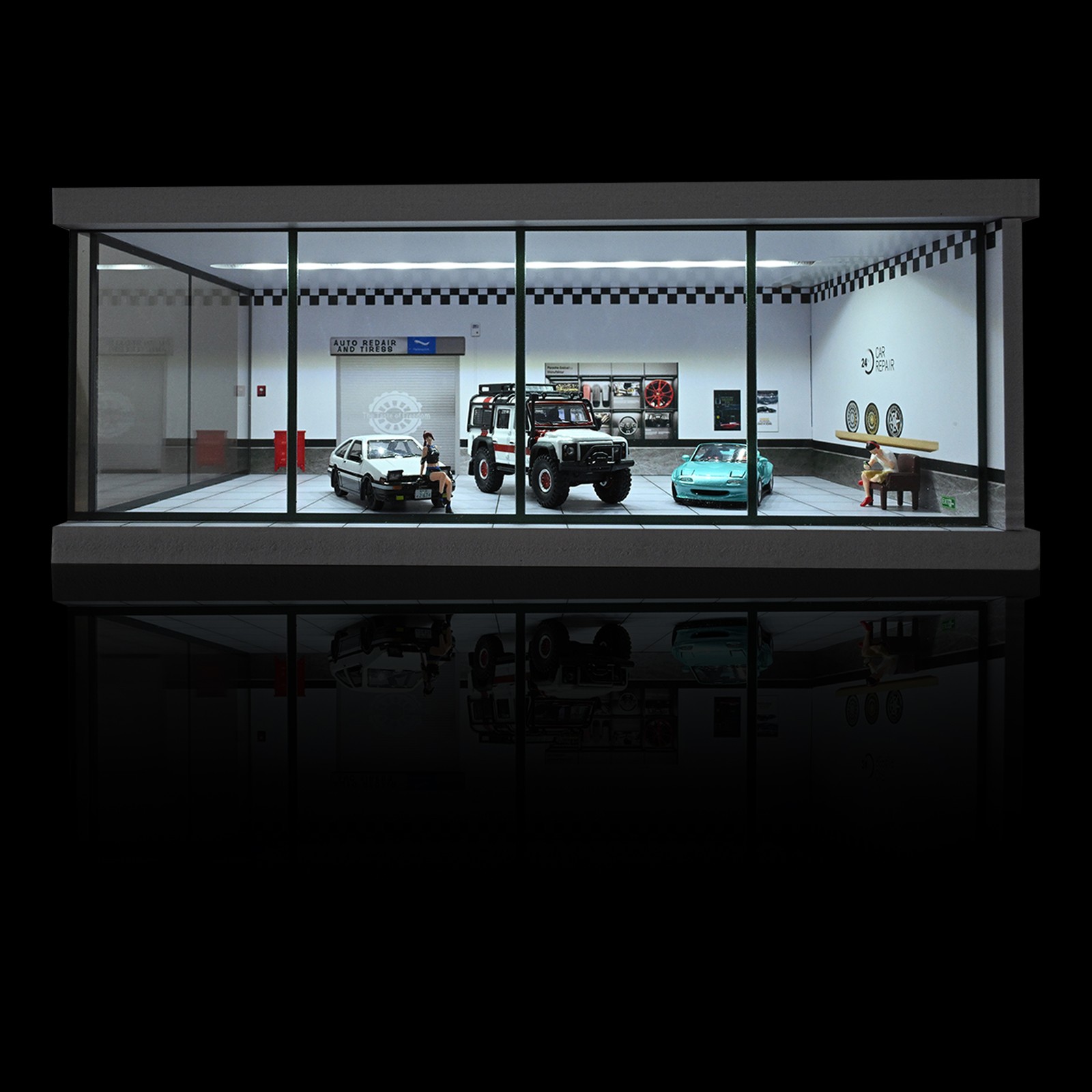 Diorama 1/64 Car Showroom Model LED Lighting Car Garage Backdrop Scene Model Toy