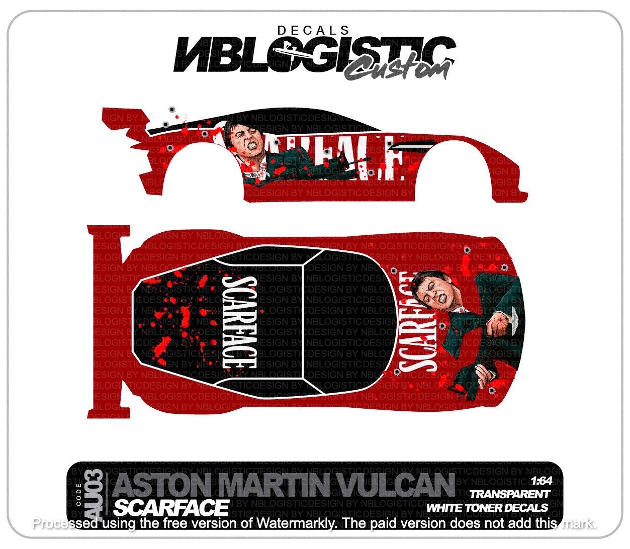 Aston Martin Vulcan Custom WaterSlide Decal for hot wheels 1/64 a1