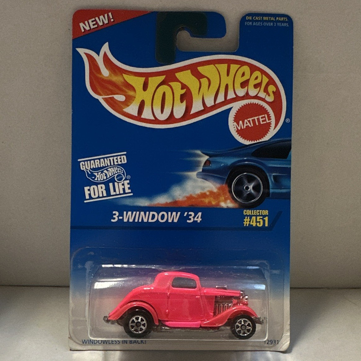 Hot Wheels 3-Window ’34 Hot Wheels Blue Card 1997 Pink 1:64 Diecast Unopened
