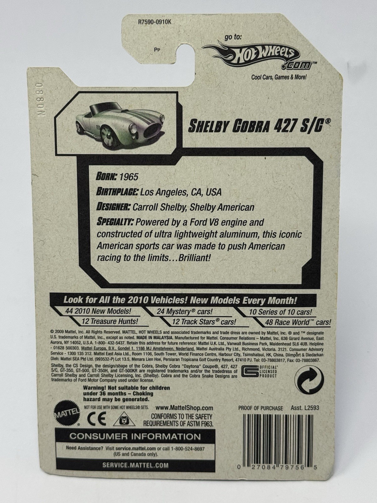 Hot Wheels 2010 Hot Auction White Shelby Cobra 427 S/C #165 A6