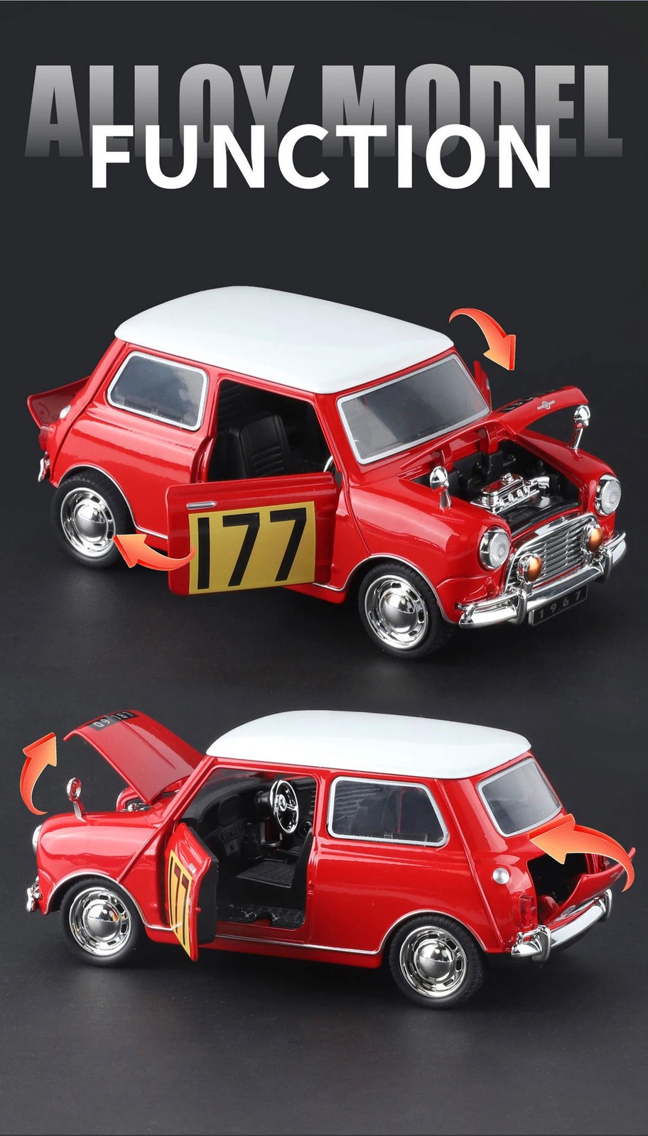 1:32 Morris Mini Cooper S Alloy Classic Sports Car Model Diecast Metal Track Rac