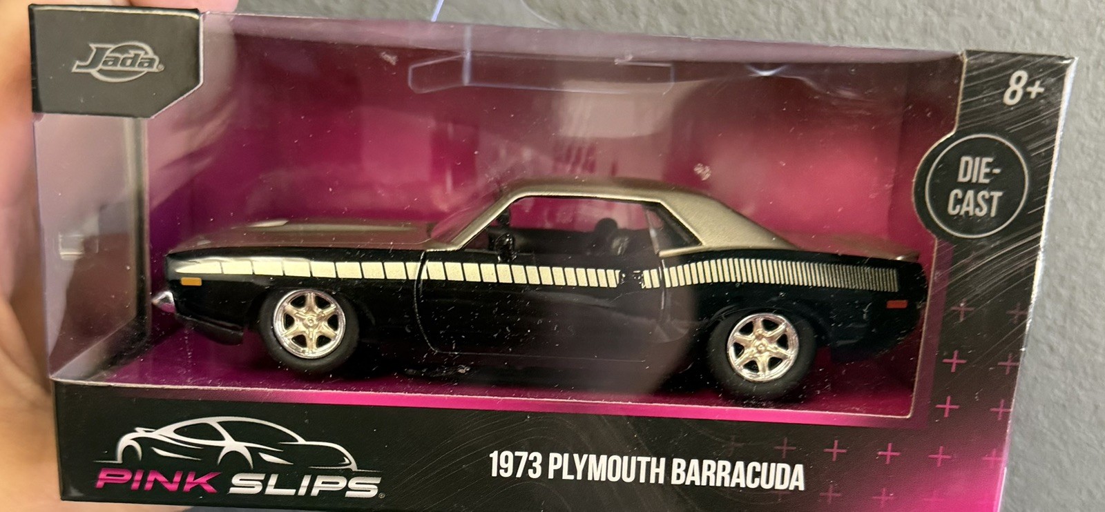 Jada Toys Pink Slips 1:24 1973 Plymouth Barracuda Black Diecast Car
