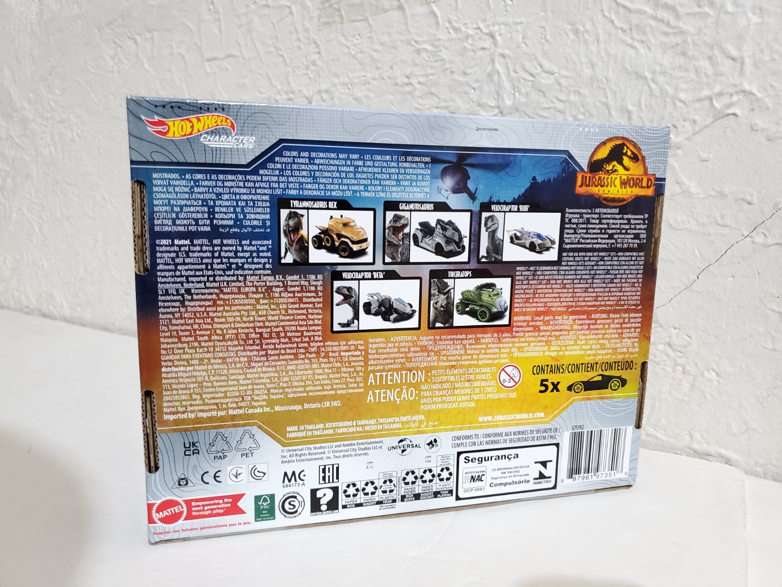 Jurassic World Hot Wheels Character Cars T Rex Die Cast Car 5-Pack Collection