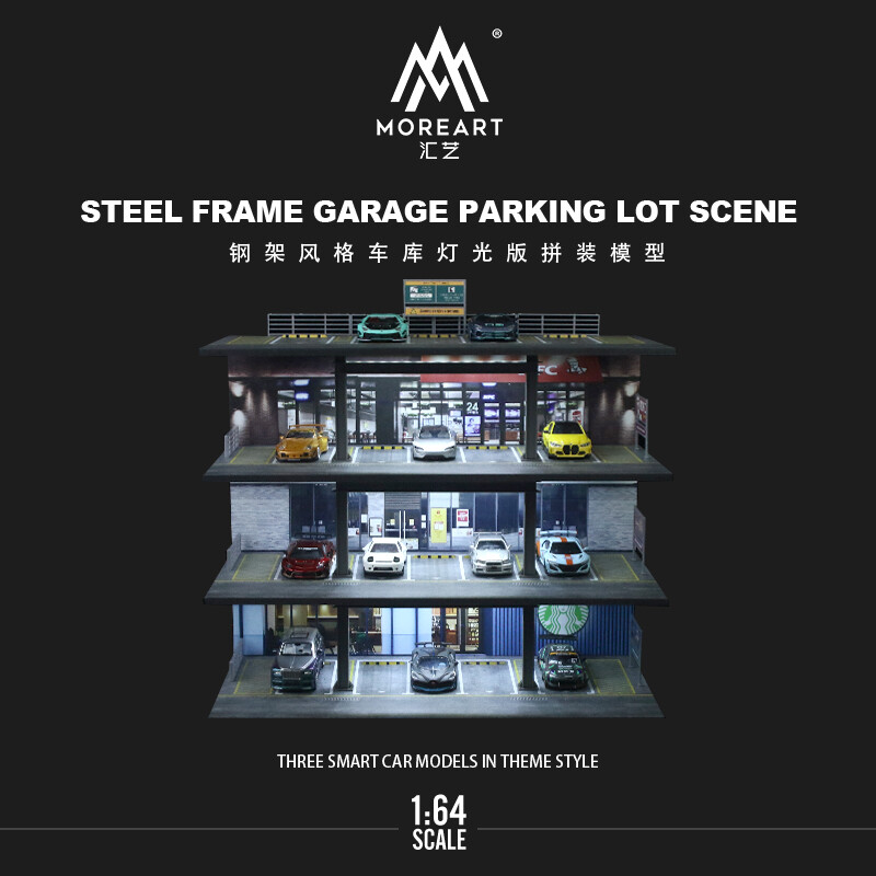 Diorama 1/64 Diecast Car Garage Model LED Street Parking Lots Buildings Scene US