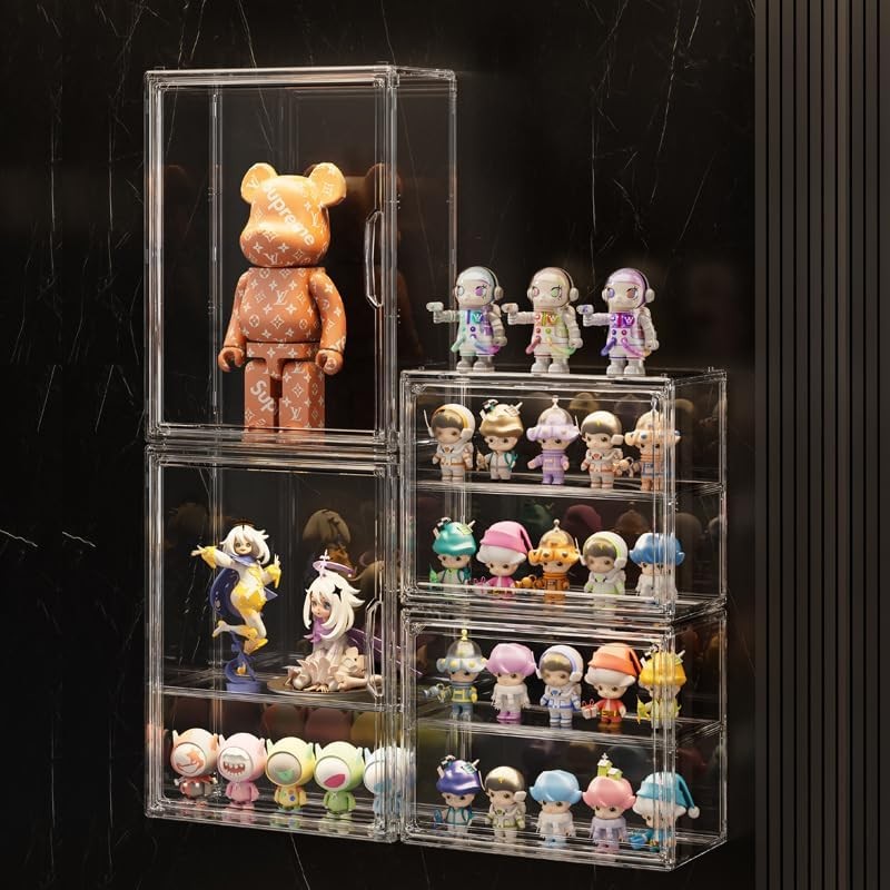 BOHOIDEE 3 Tiers Clear Display Case for Figures, Wall-Mounted Medium,