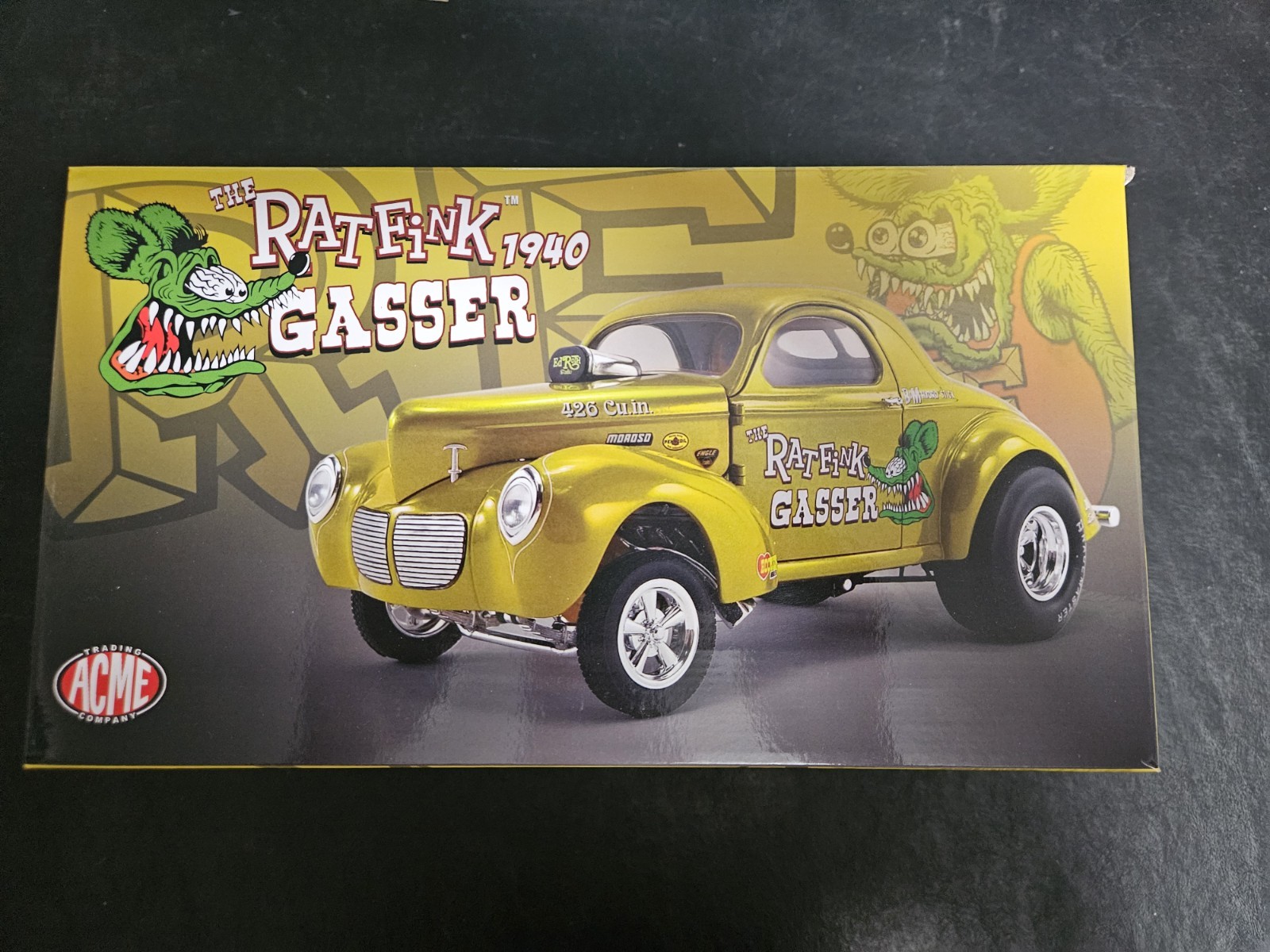 ACME 1:18 SCALE 1940 WILLYS RAT FINK NHRA GASSER. SEWER GREEN!  #A1800919 NEW!!