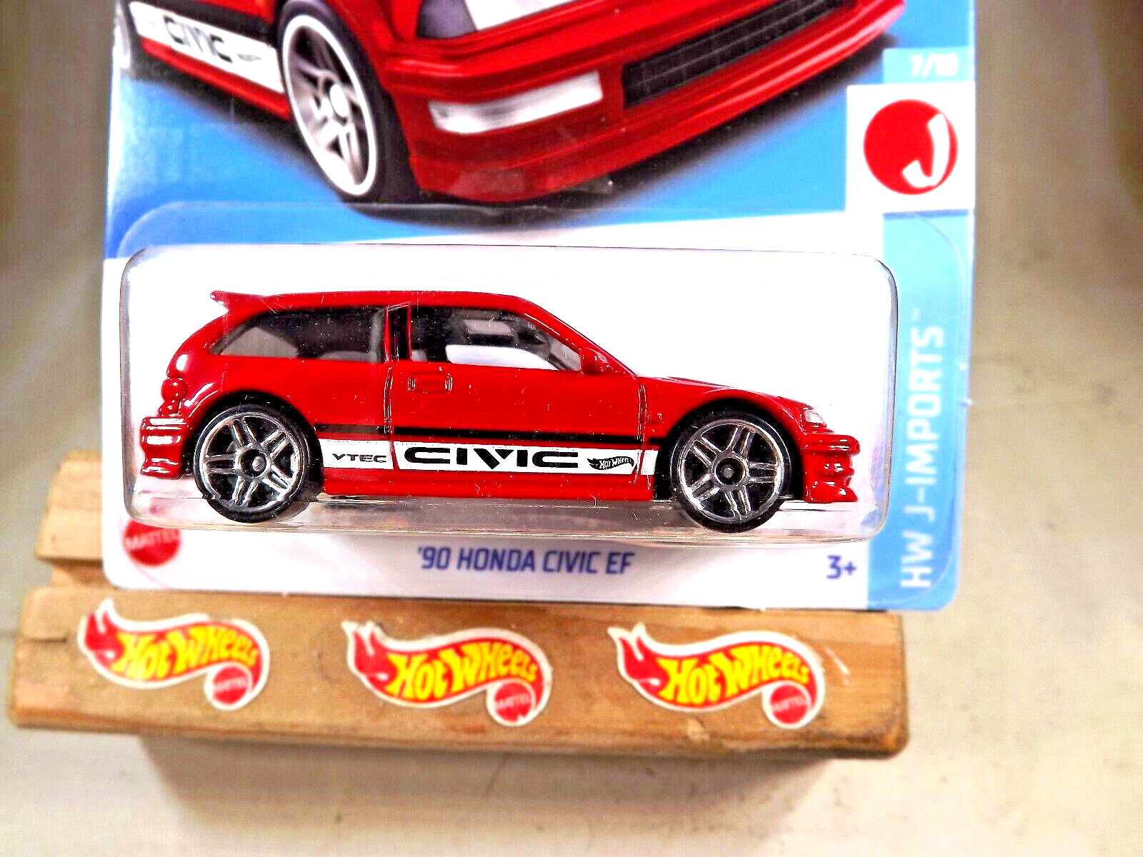 2023 Hot Wheels #96 HW J-Imports 7/10 ’90 HONDA CIVIC EF Red w/Chrome Pr5 Spokes