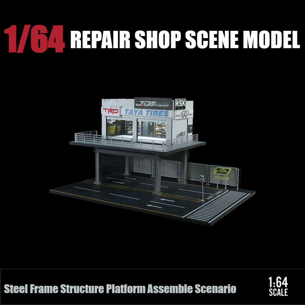 US Diorama 1:64 Die-Cast Car Garage Model City Street Repair Building Gift Scene