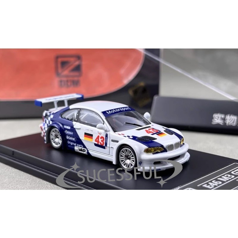 DCM 1:64 White BMW M3 GTR E46 #43 Widebody Diecast Sports Car Display Model