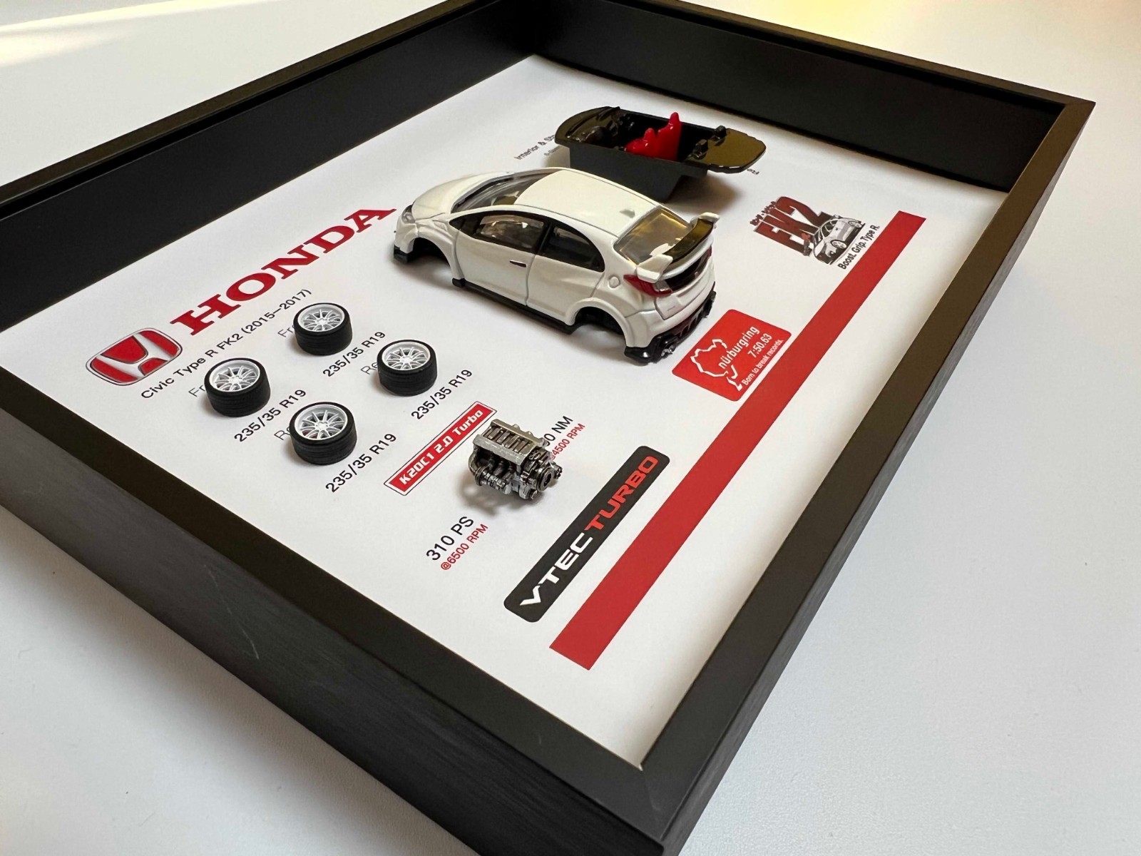 Honda Civic Type R FK2 Diecast Model Car 3D Shadow Box Wall Art Display Case JDM