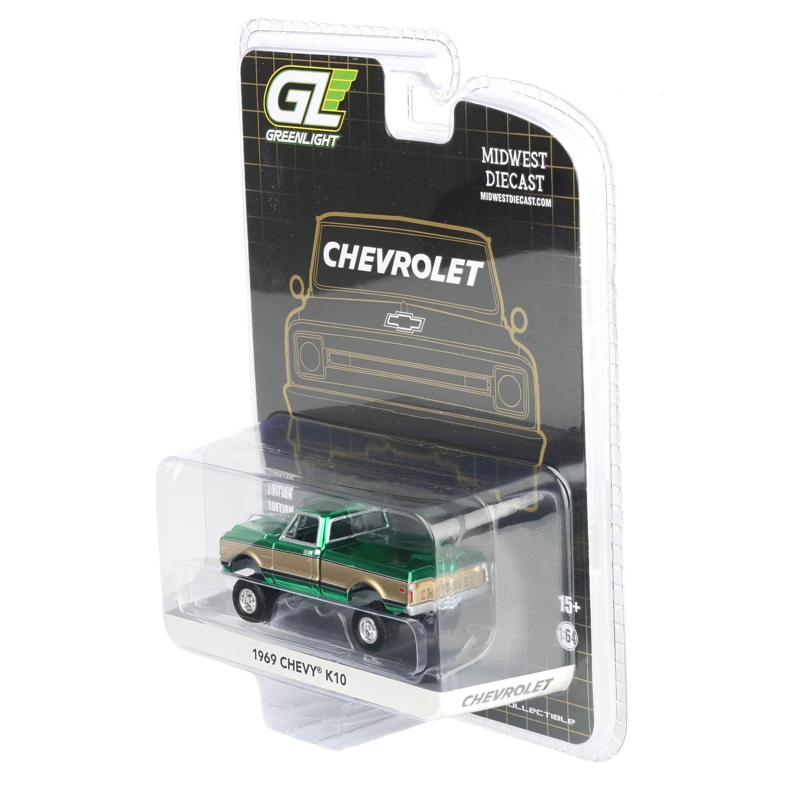 Green Chrome Chase Unit ~ 1/64 Lifted 1969 Chevrolet K10 Pickup Truck, 51687-B