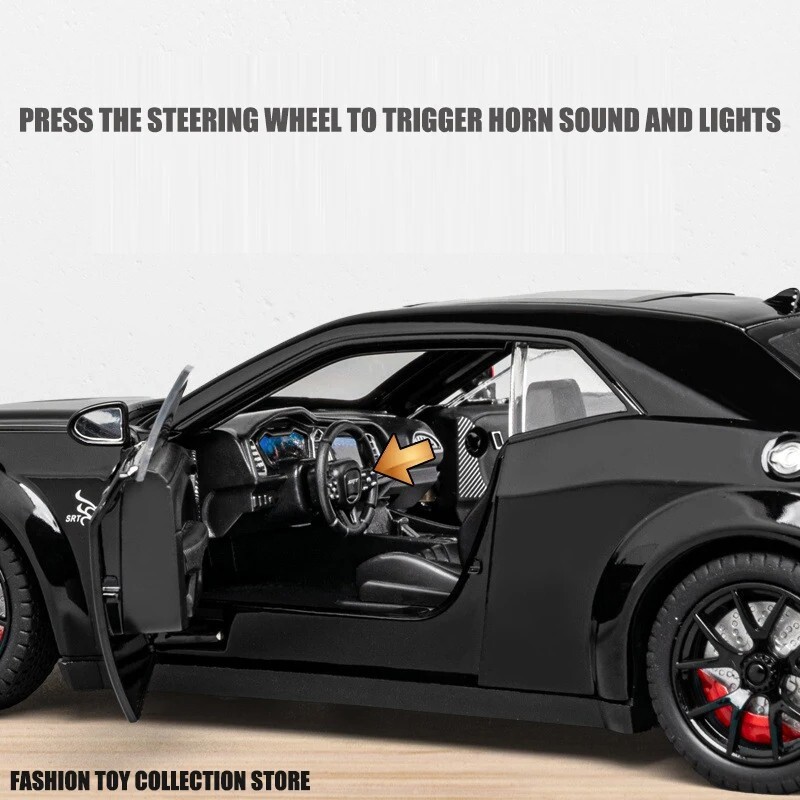 1:24 Dodge Challenger Hellcat Alloy Diecast Toy Car Model Sound Light Pull Back