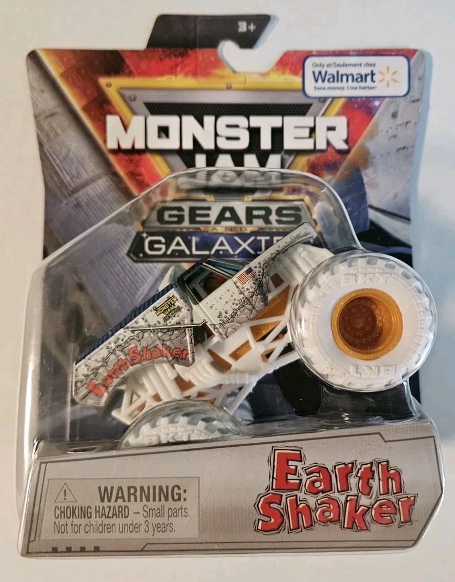 Monster Jam Earth Shaker Gears White Diecast Truck Rare 1/64 Walmart Galaxies