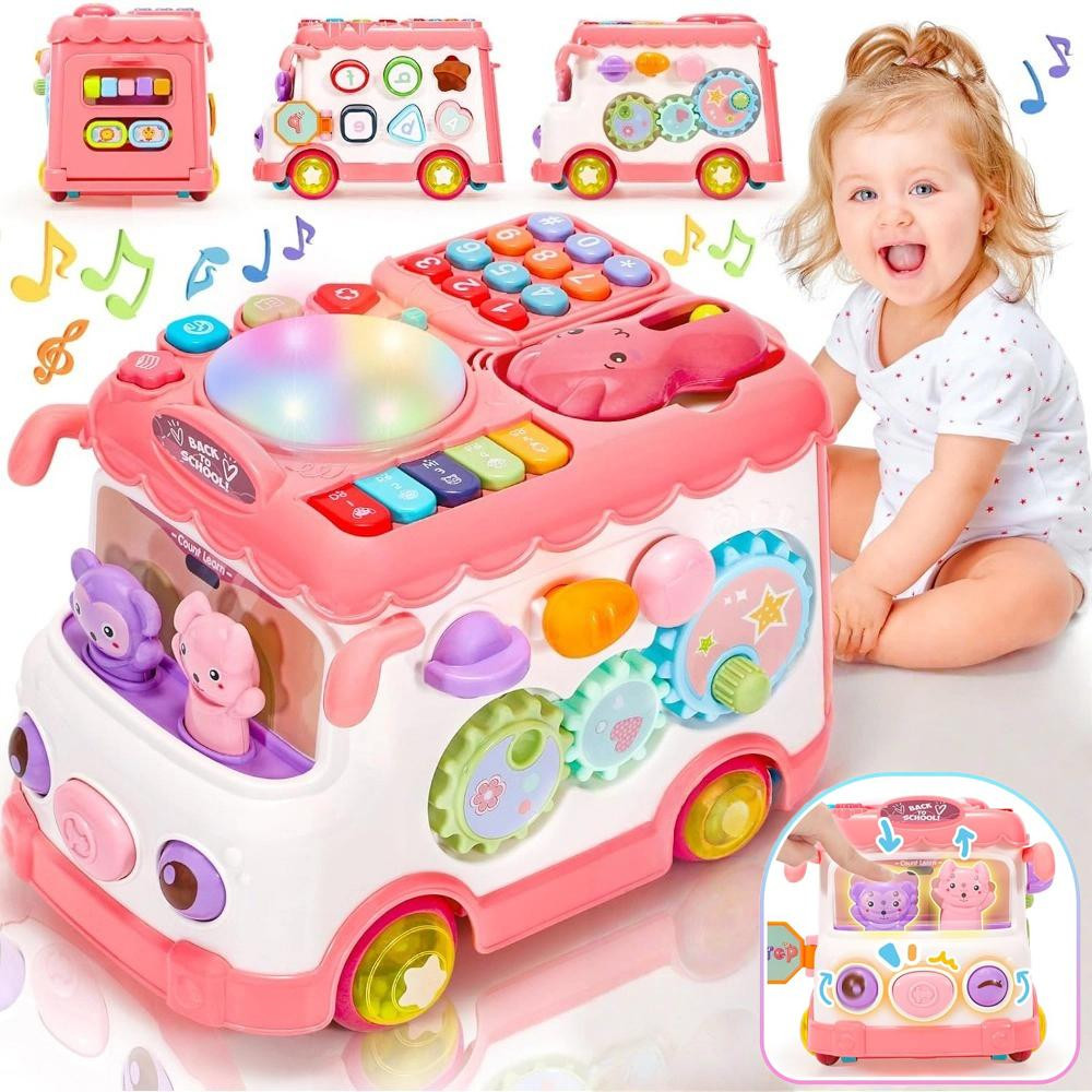 6 in 1 Activity Bus Toy Musical Learning Early Education 1 Car Blocks Age 1-3