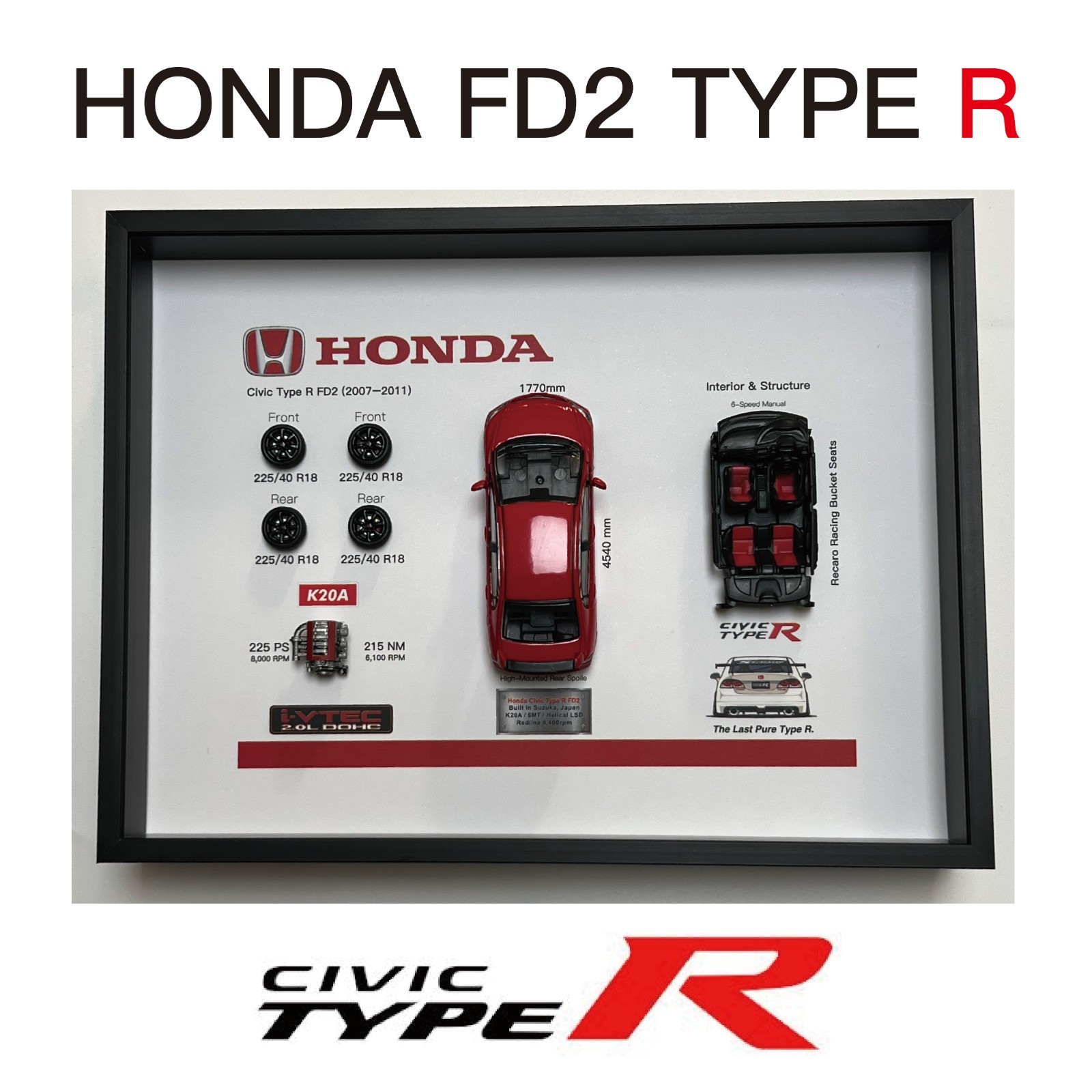 Honda Civic Type R FD2 Shadow Box Frame 1:64 Scale Diecast Display JDM Collector