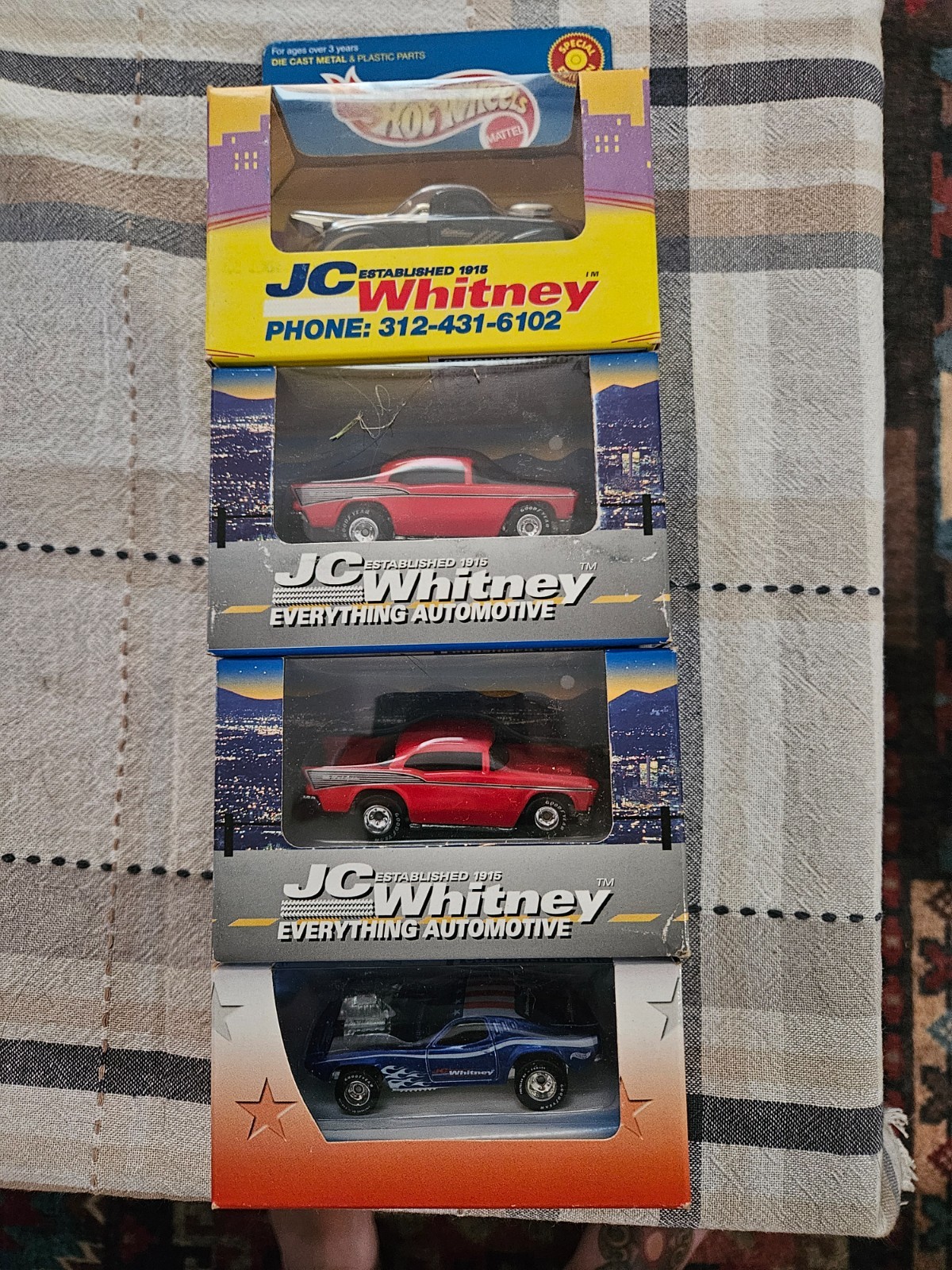 RARE JC Whitney Hot Wheels Promo Set – 4‑Car Bundle – Boxed & Carded – Clean Con